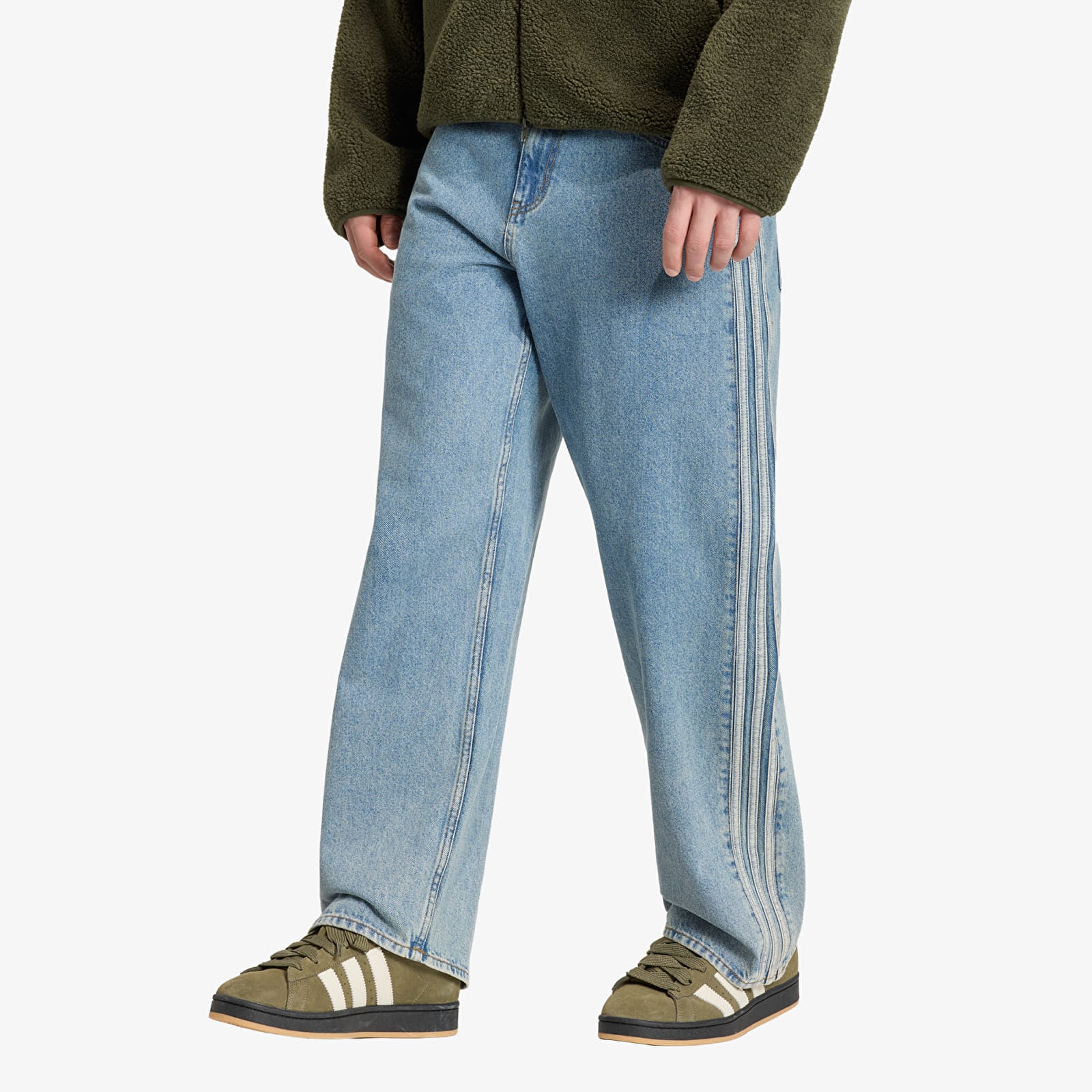 Herren-Jeans adidas Firebird Adicolor Denim Jeans MID-RISE Straight Leg Worn Blue Denim