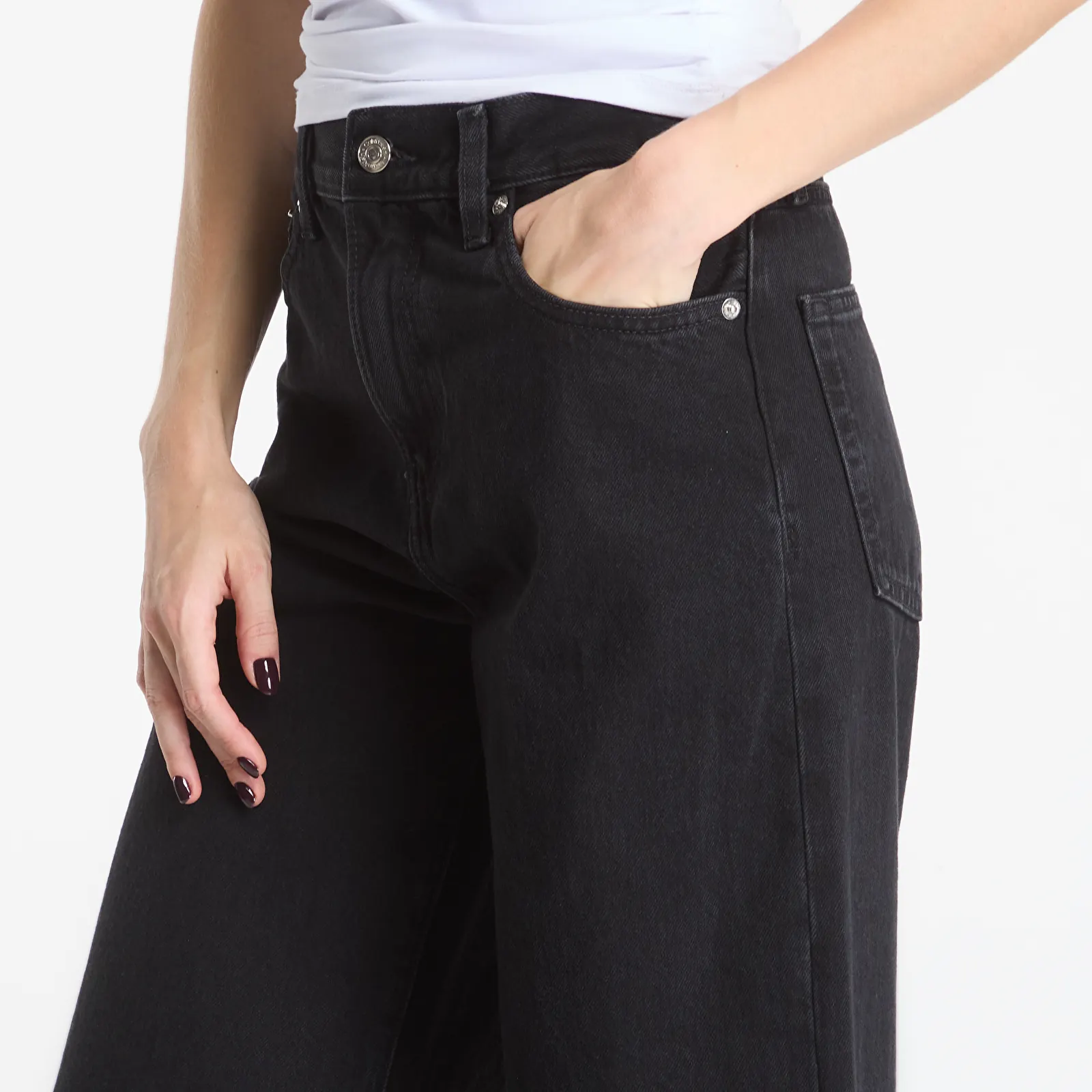 Ženske kavbojke Calvin Klein The Wide Leg Worn Black