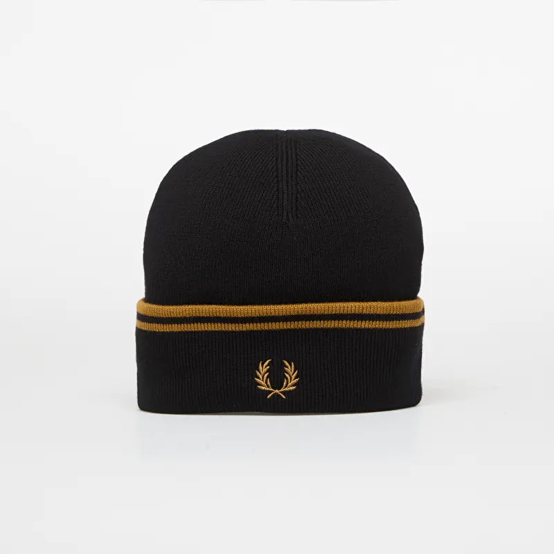 Mütze FRED PERRY Twin Tipped Merino Wool Beanie Black/Caramel