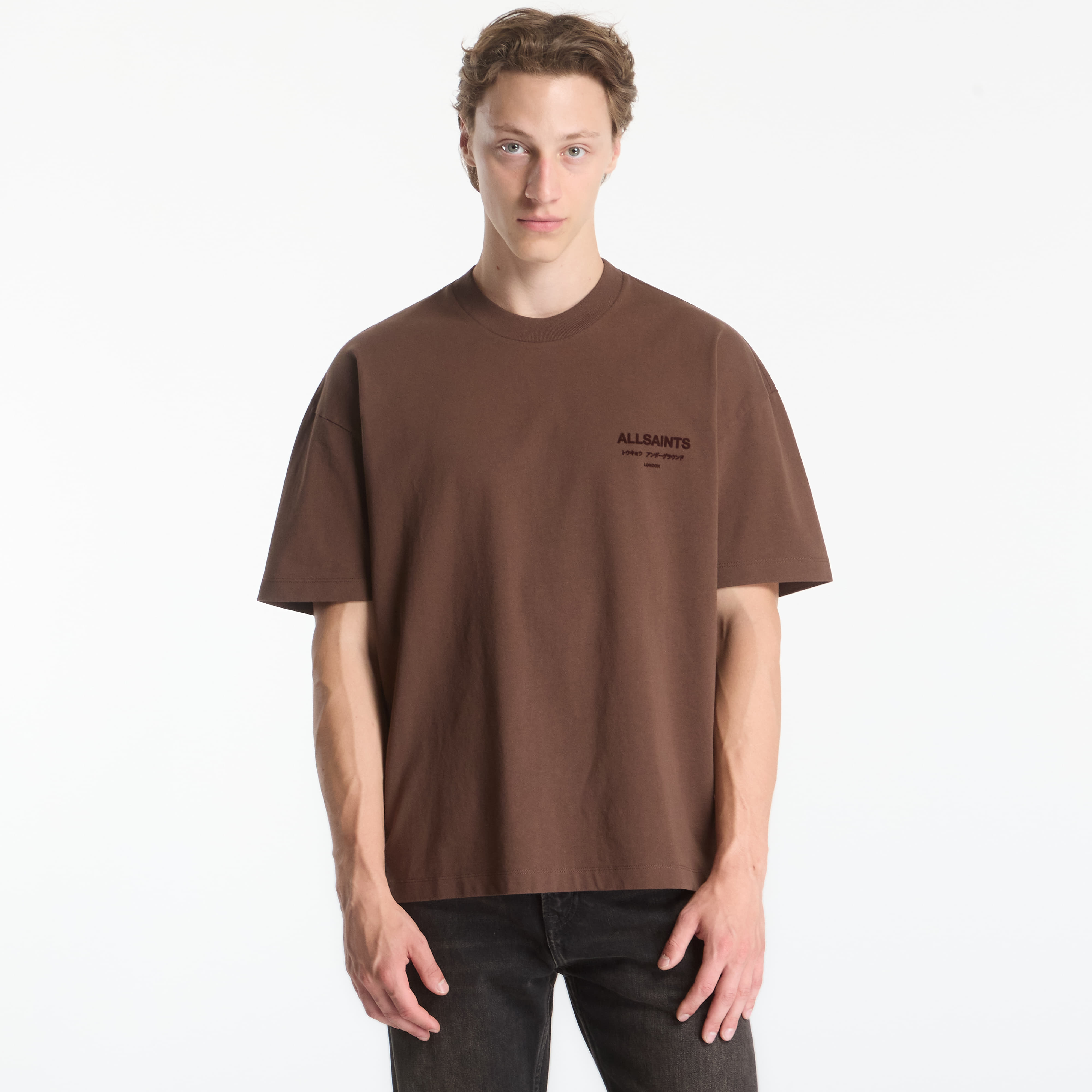Тениска AllSaints Xander Ss Crew Bitter Brown L