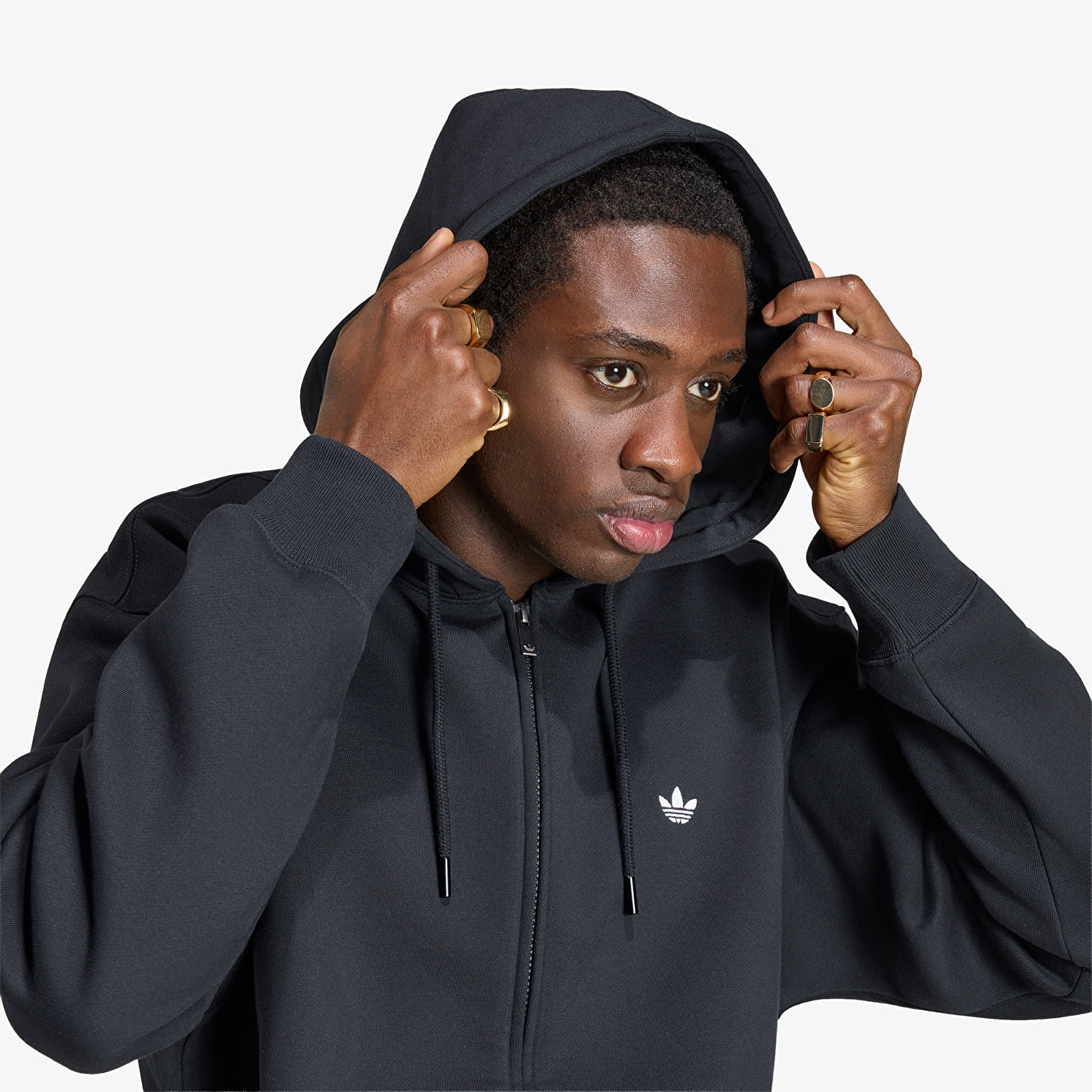 Pánske mikiny adidas Trefoil Essentials Loose Full ZIP Hoodie Black