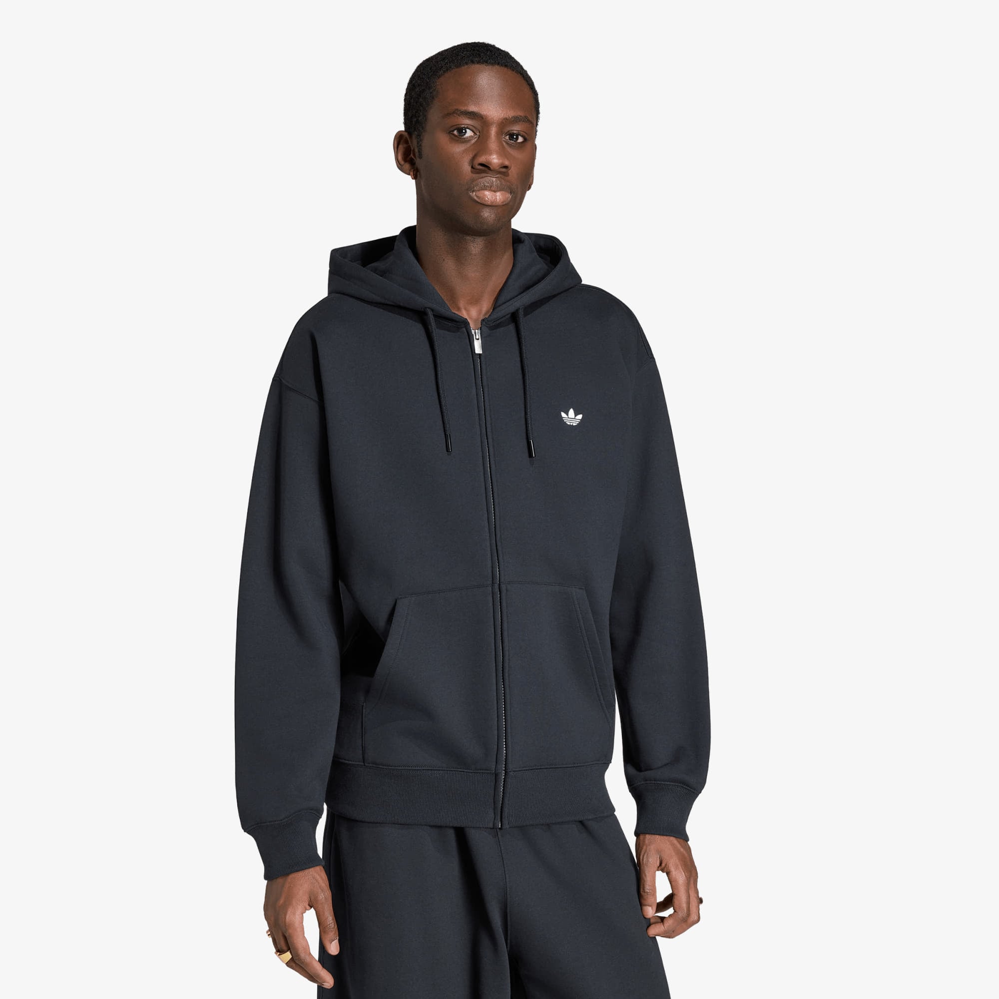 Суитшърт adidas Trefoil Essentials Loose Full ZIP Hoodie Black L