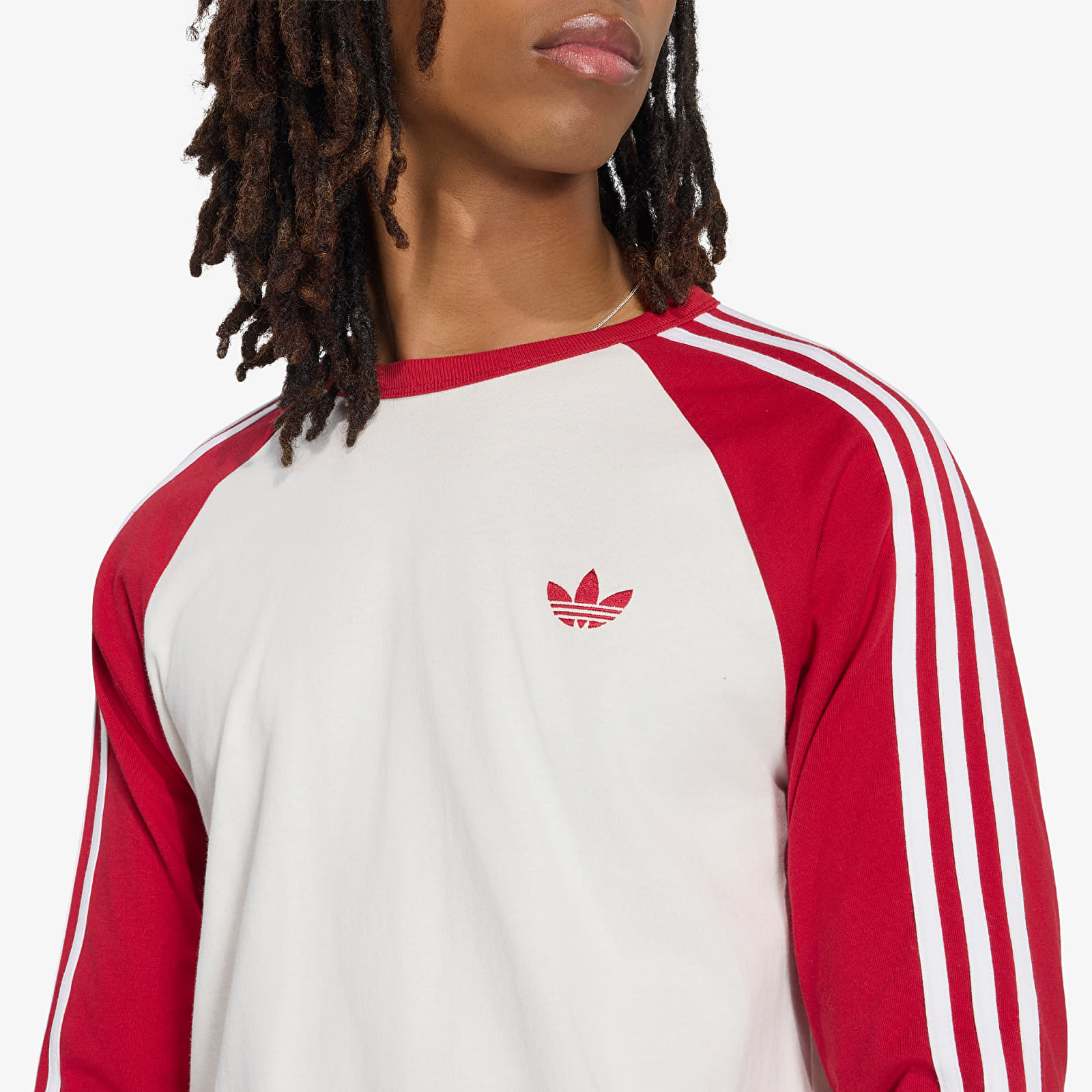 T-Shirts Männer adidas 3-STRIPES Long-Sleeve Top Cloud White/ Team Victory Red