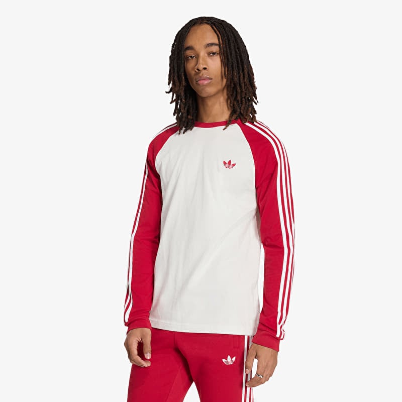 Tričko adidas 3-STRIPES Long-Sleeve Top Cloud White/ Team Victory Red