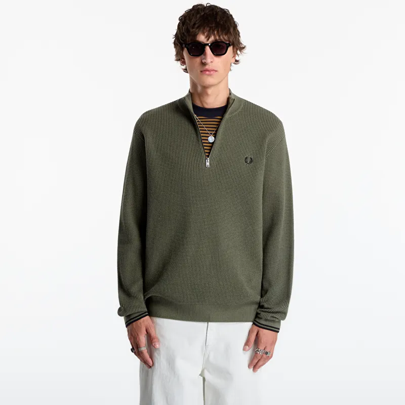Πουλόβερ FRED PERRY Waffle Stitch Half Zip Jumper Lrl Wrth Green