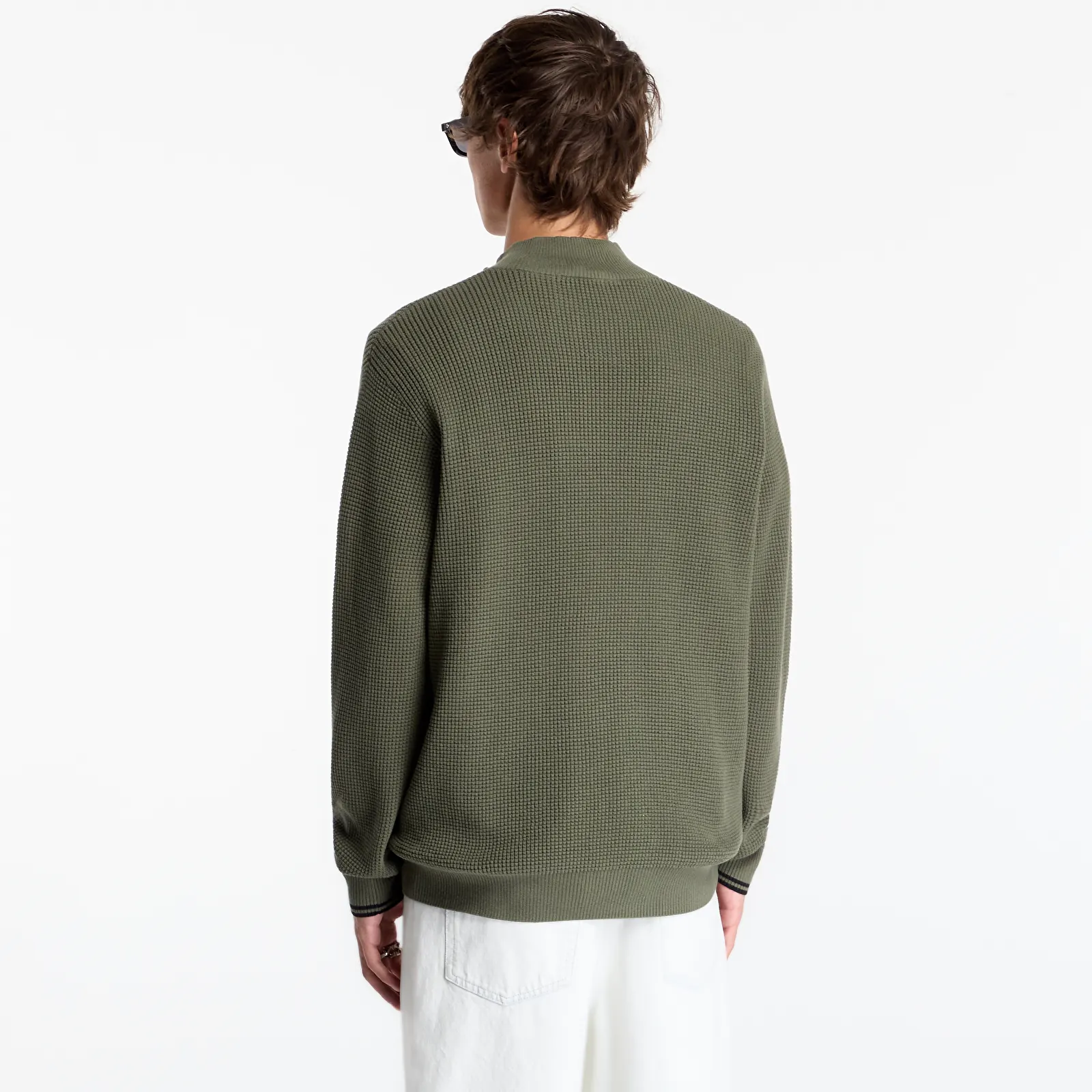 Pulovere pentru bărbați FRED PERRY Waffle Stitch Half Zip Jumper Lrl Wrth Green