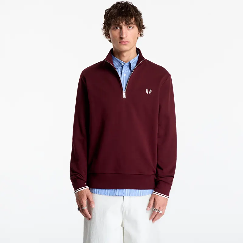 Mikina FRED PERRY Half Zip Sweatshirt Oxblood