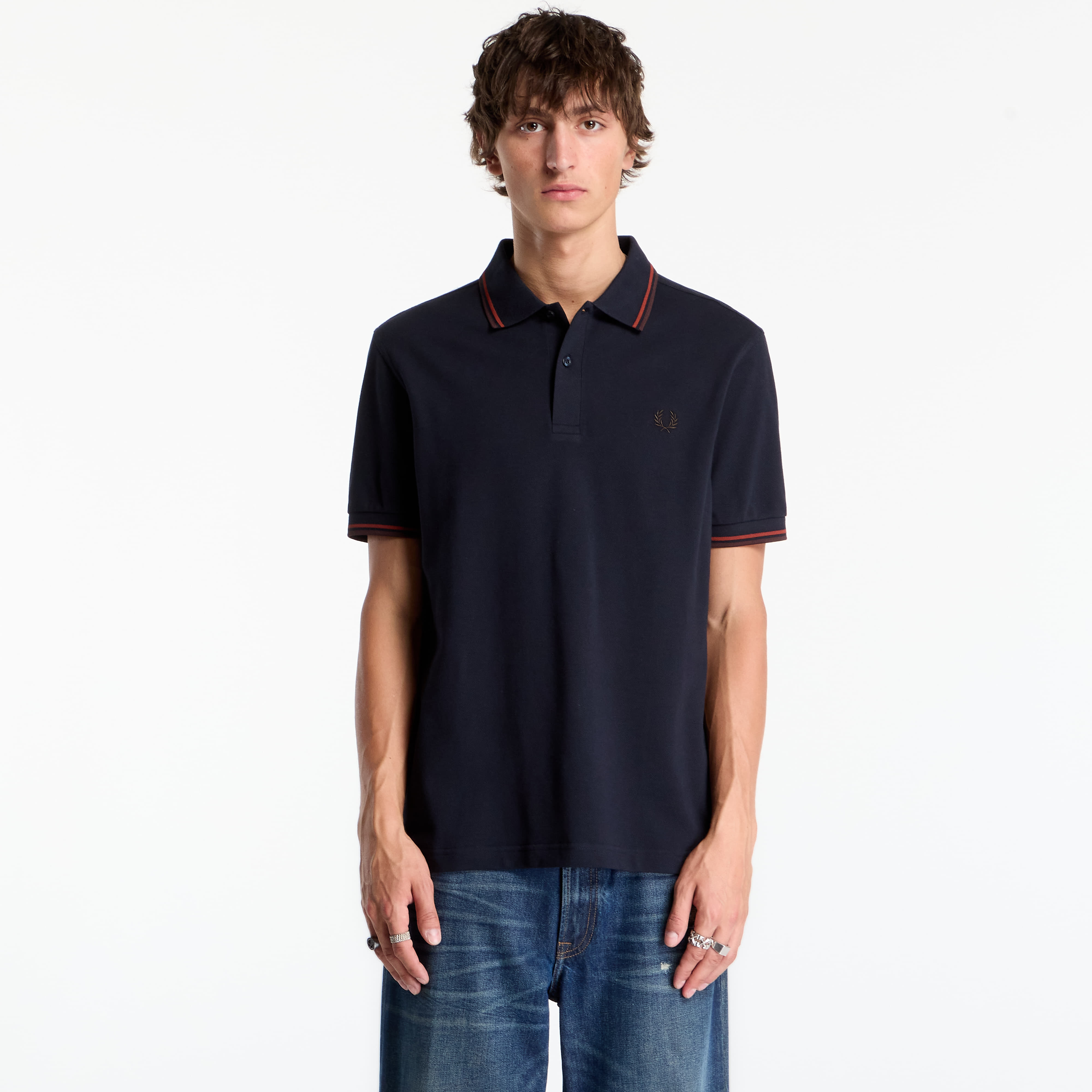 Тениска FRED PERRY Twin Tipped Fred Perry Shirt Navy XXL