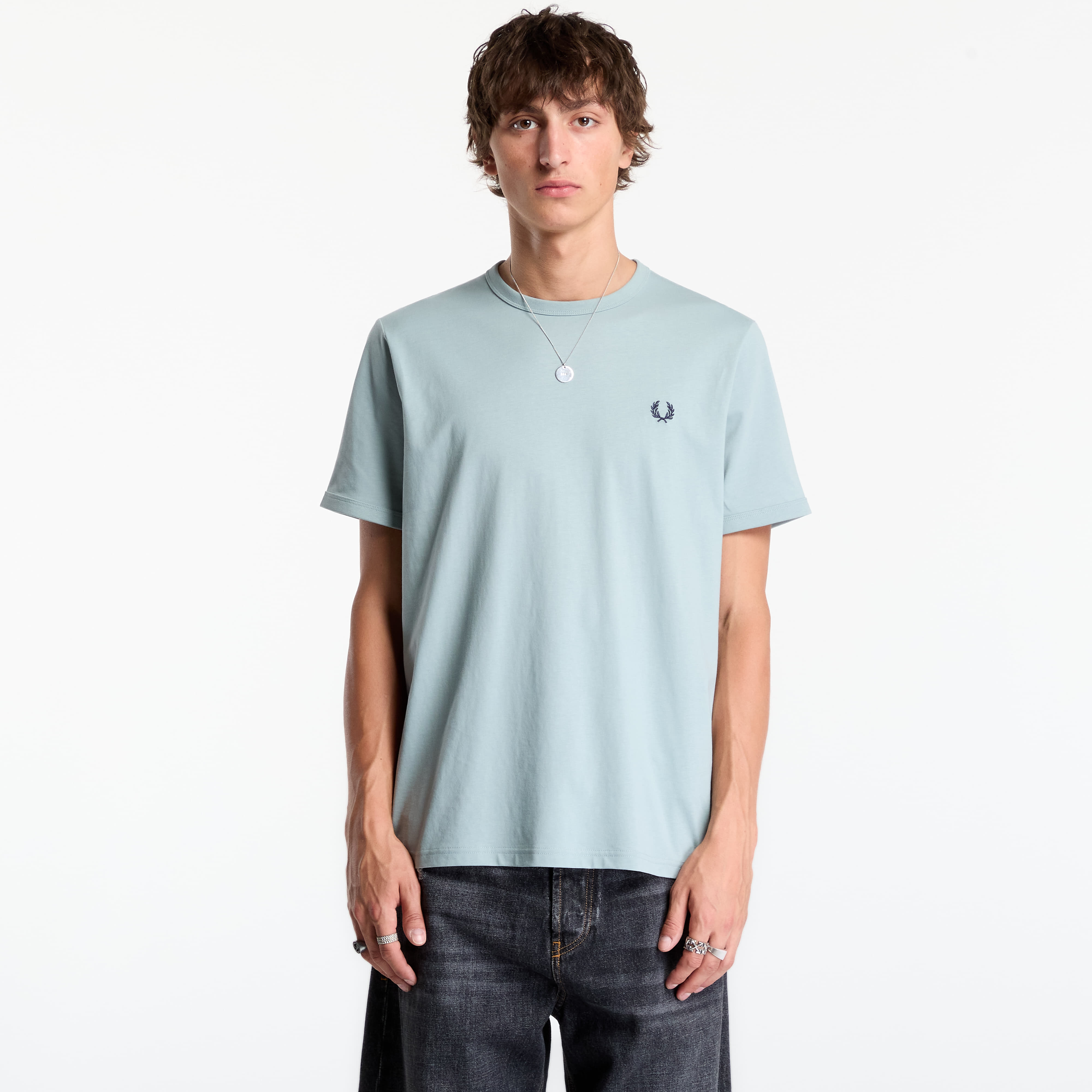Тениска FRED PERRY Ringer T-shirt Silver Blue L