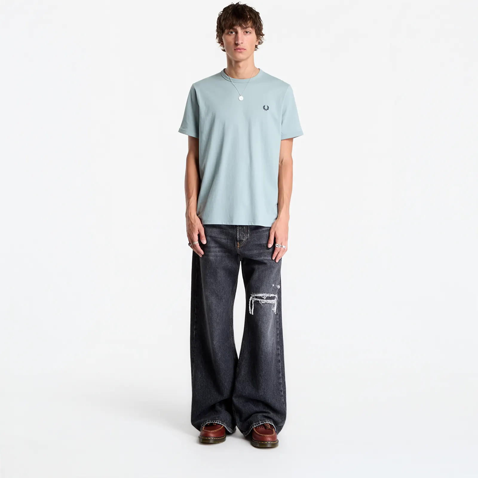 Мъжки тениски FRED PERRY Ringer T-shirt Silver Blue