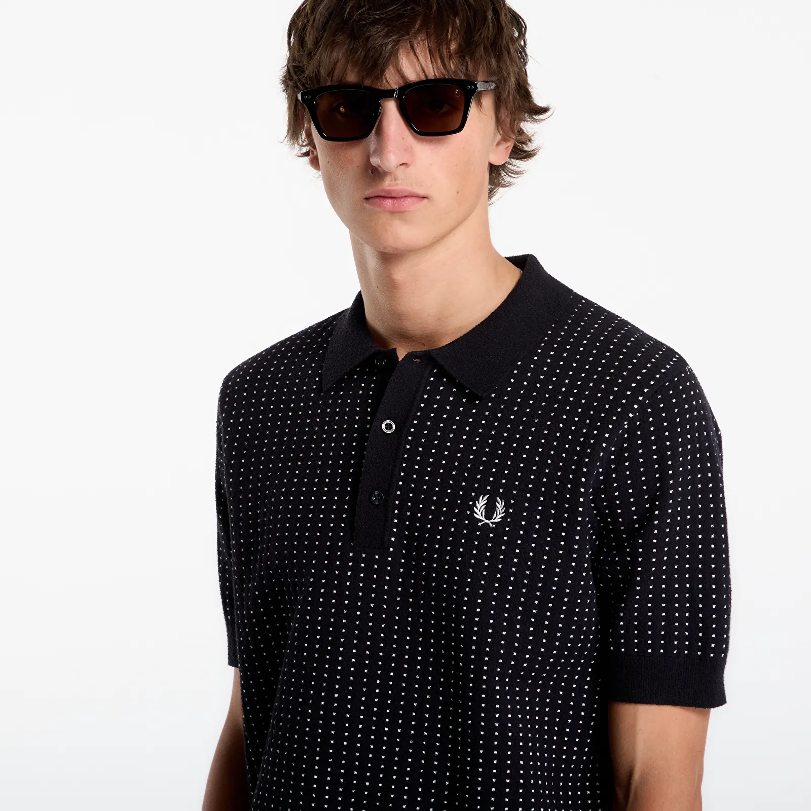 T-shirty męskie FRED PERRY Boucle Dot Knitted Shirt Black
