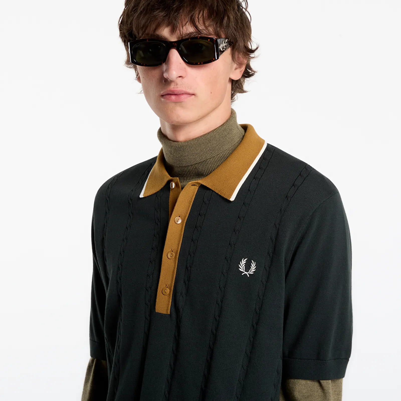 T-shirts til mænd FRED PERRY Cable Knit Shirt Night Green