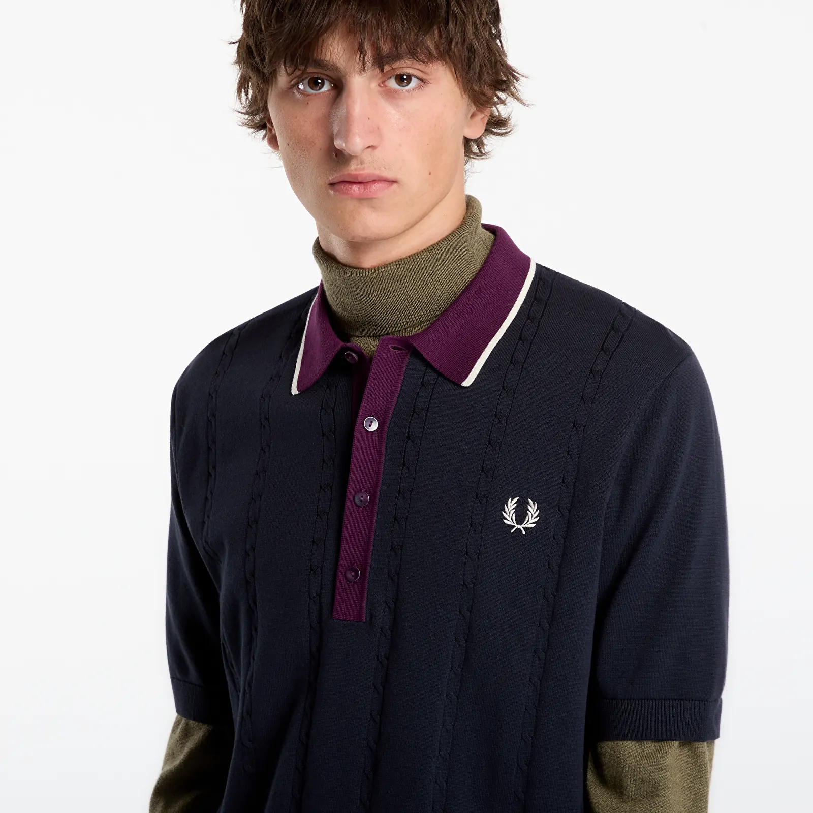 T-shirty męskie FRED PERRY Cable Knit Shirt Navy