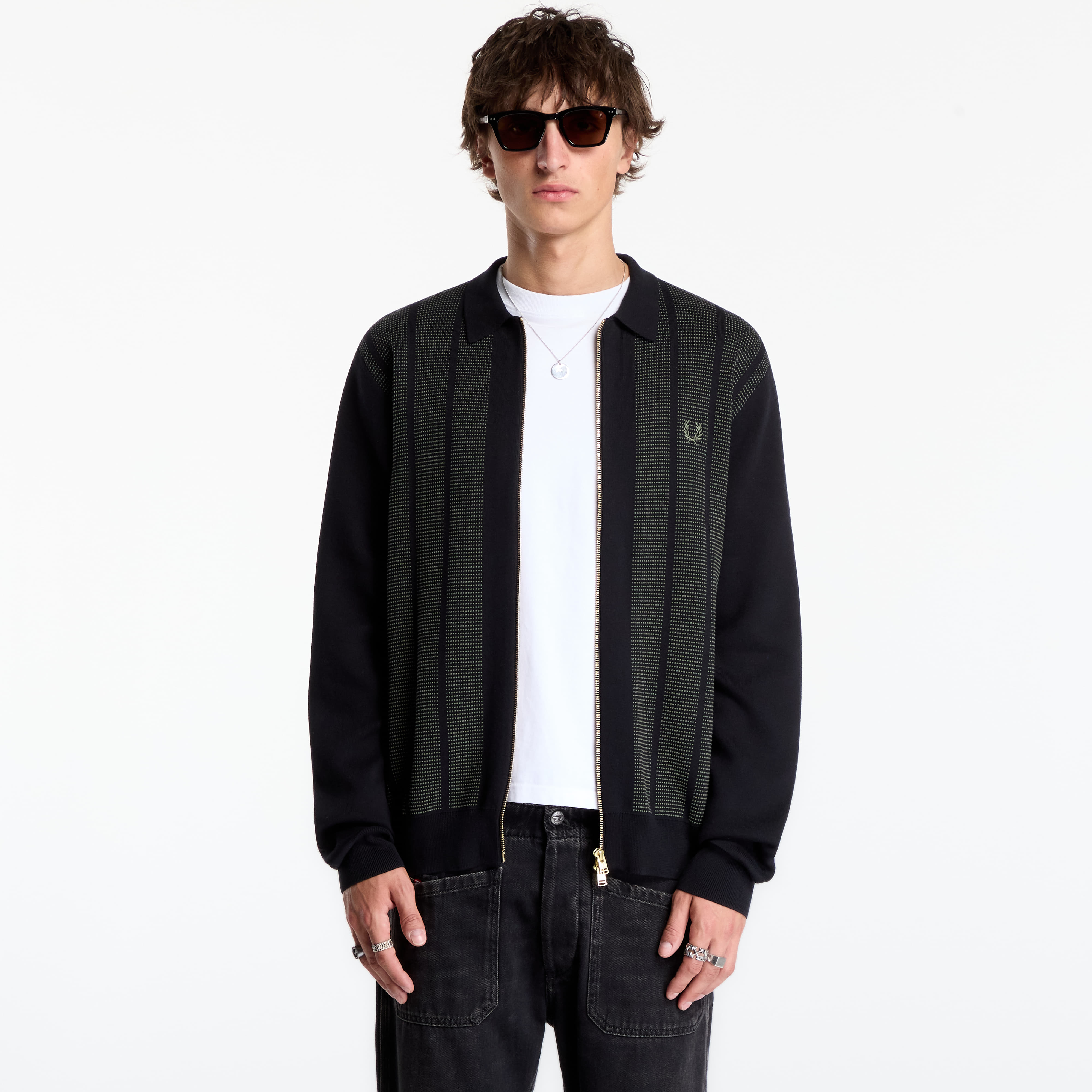 Пуловер FRED PERRY Textured Panel Zip Cardigan Black L