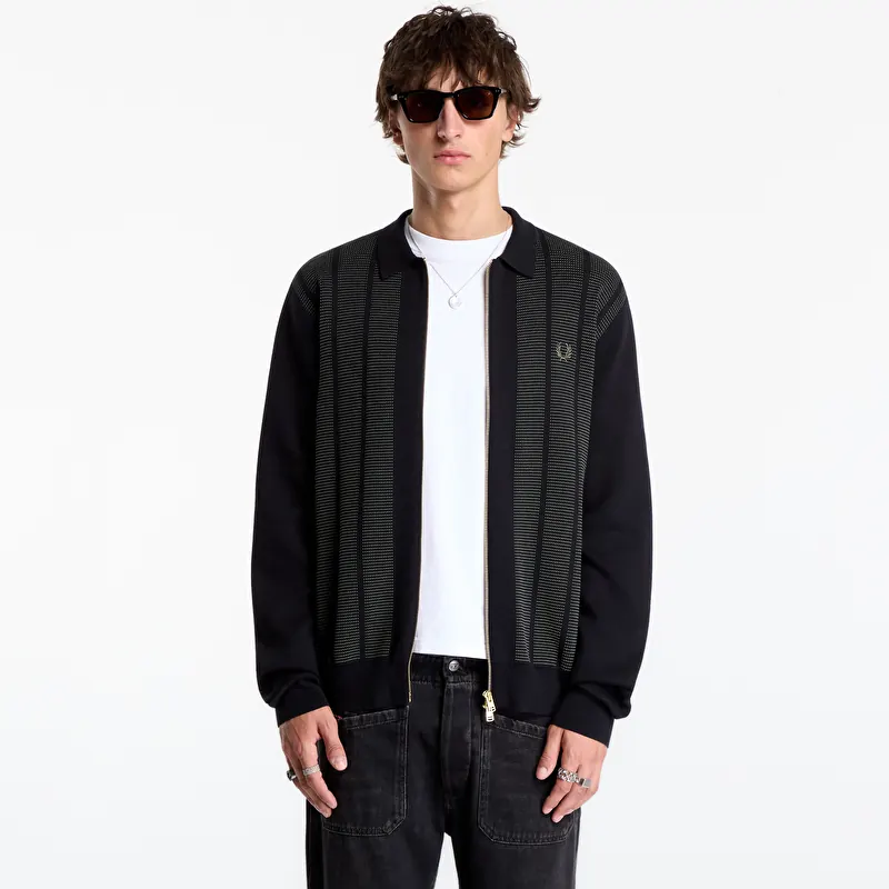 FRED PERRY Textured Panel Zip Cardigan Black