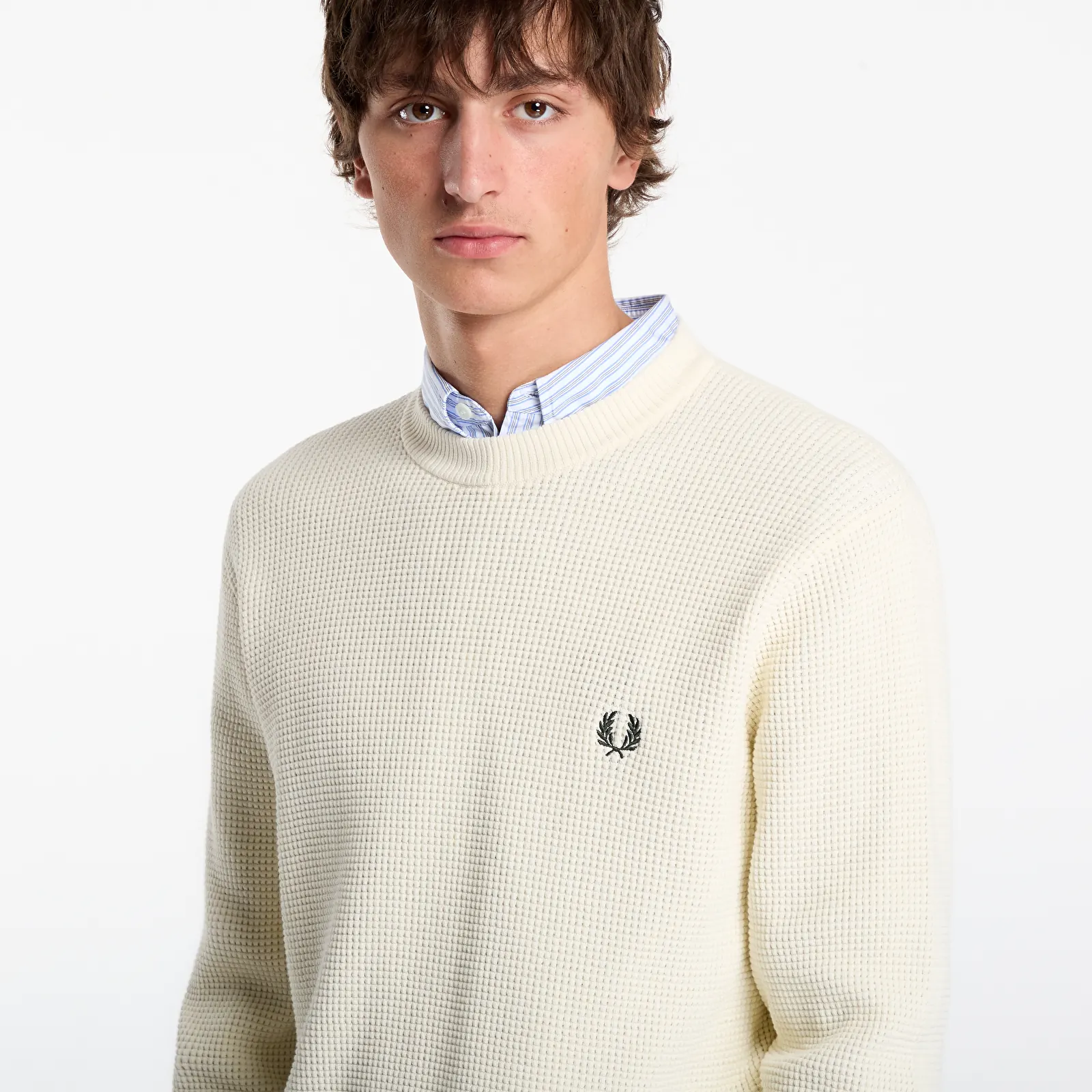 Muške dukserice FRED PERRY Waffle Stitch Jumper Ecru
