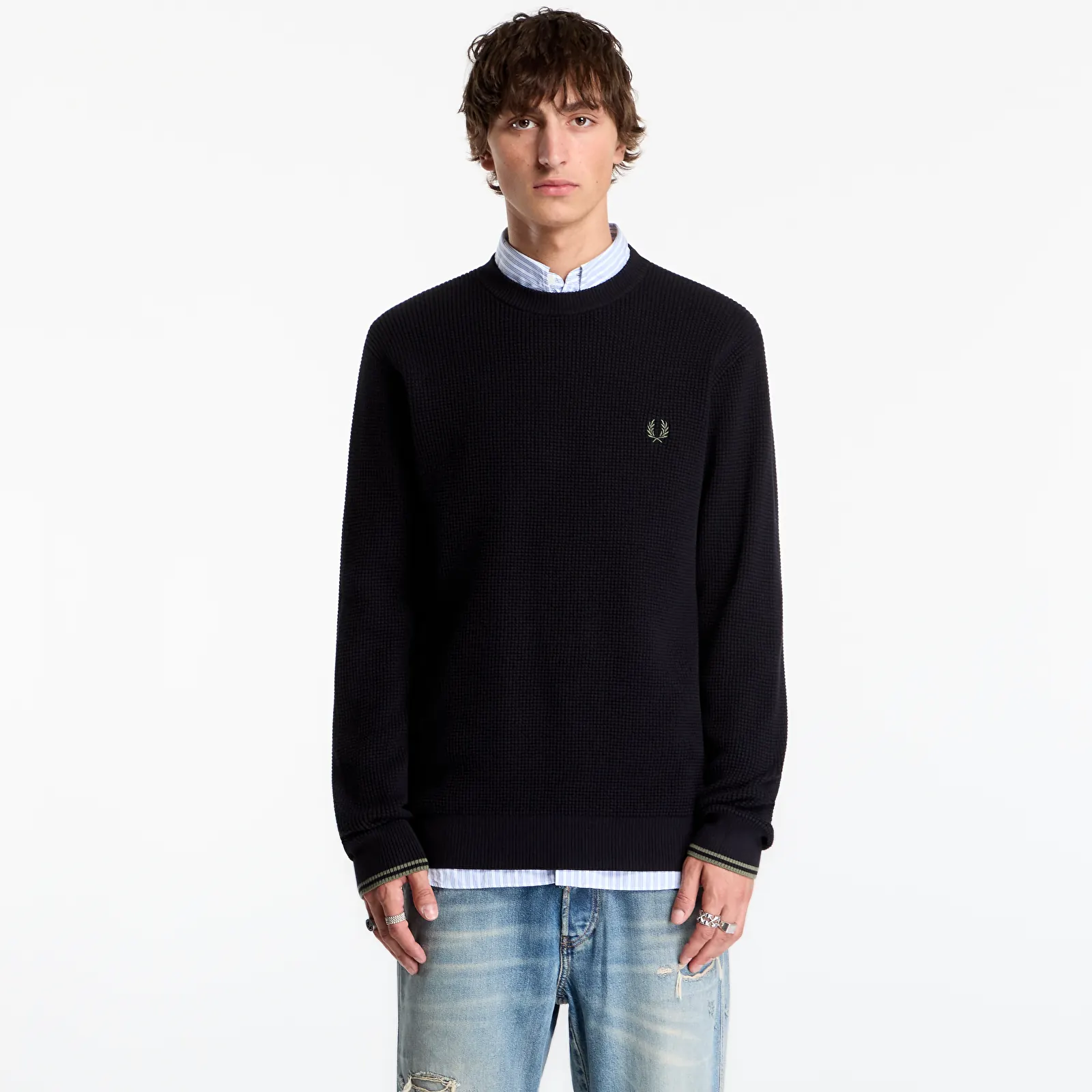 Jerseys para hombre FRED PERRY Waffle Stitch Jumper Black