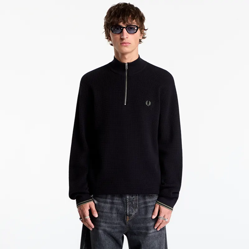 Suéter FRED PERRY Waffle Stitch Half Zip Jumper Black