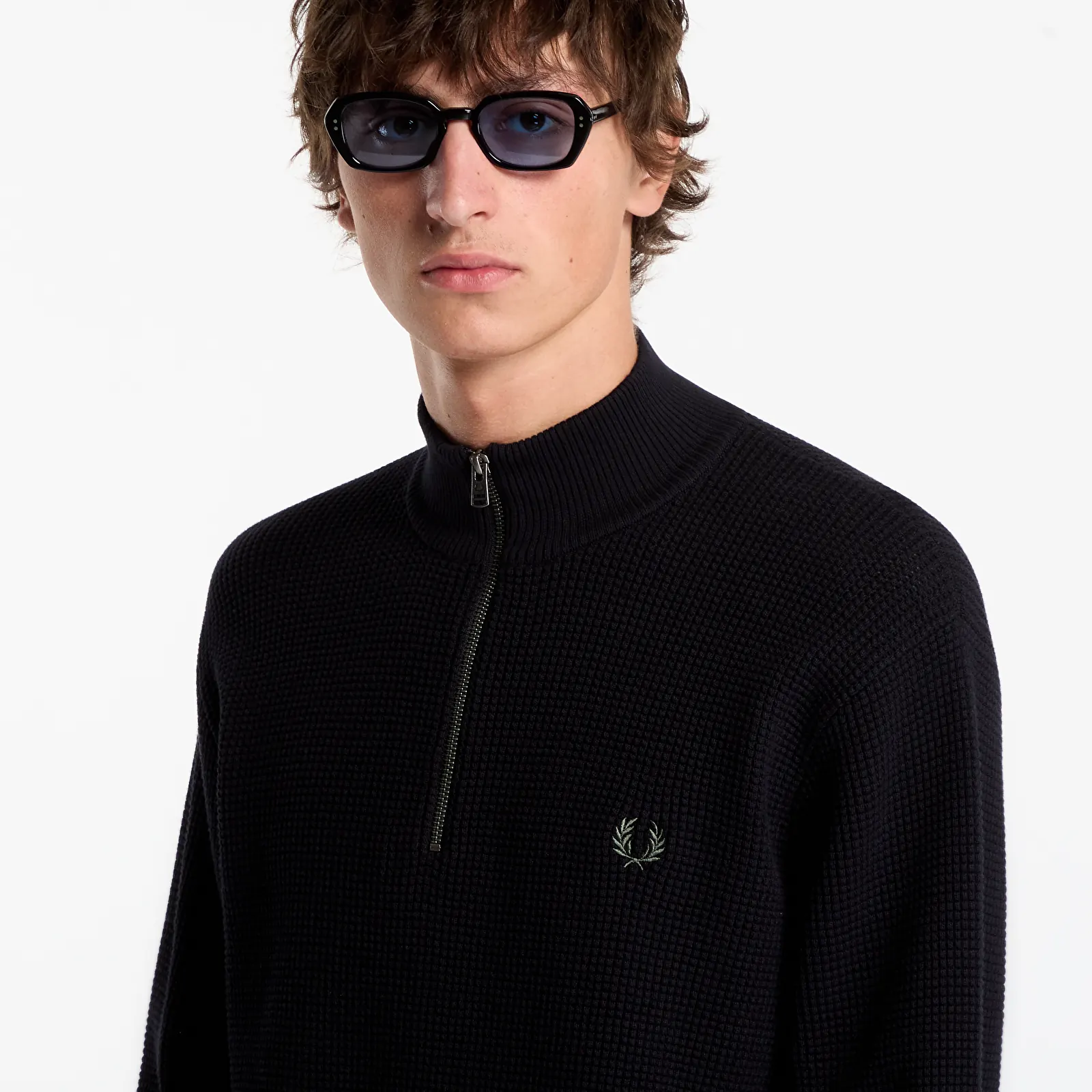 Men's sweaters FRED PERRY Waffle Stitch Half Zip Jumper Black