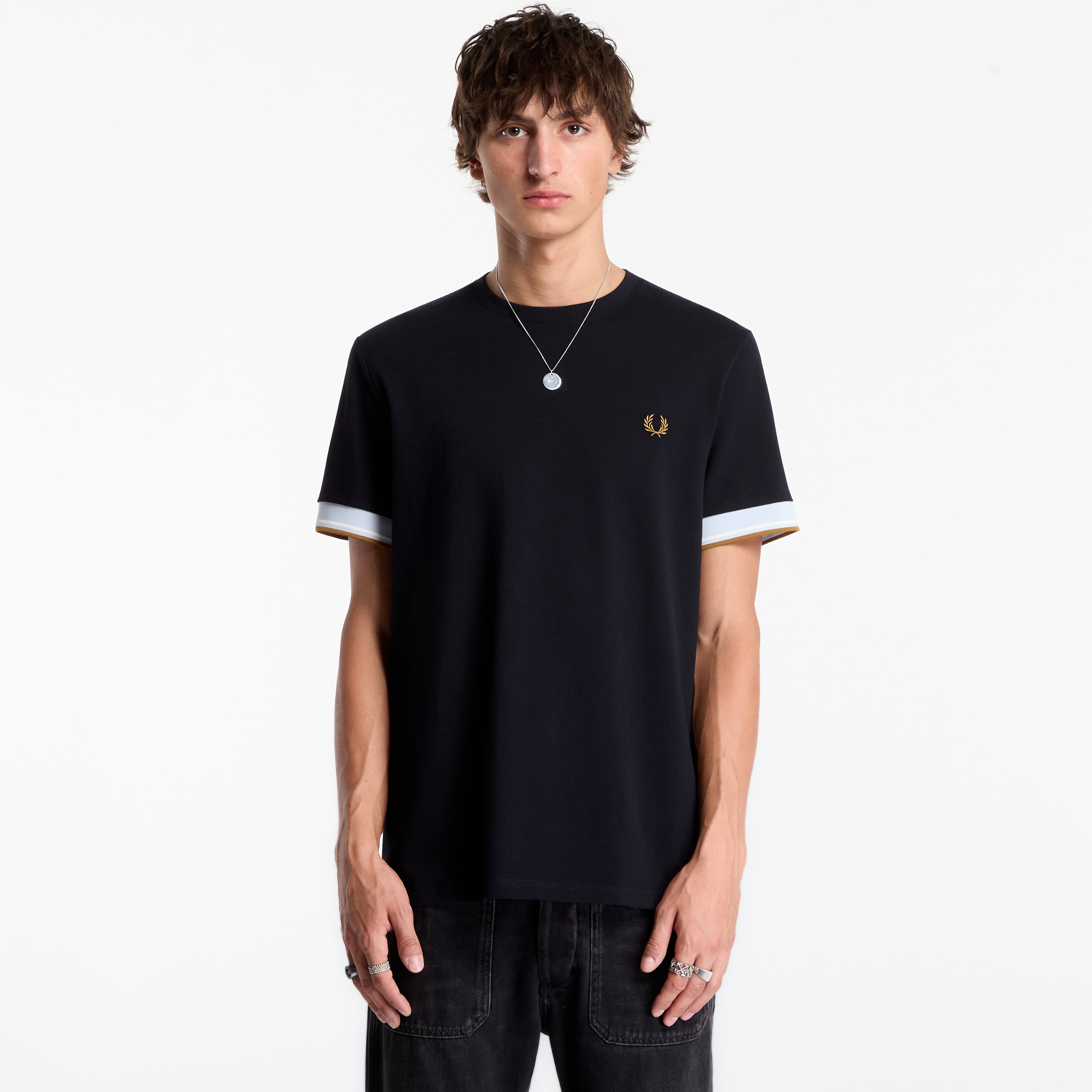 Тениска FRED PERRY Twin Tipped Cuff T-shirt Black XXL