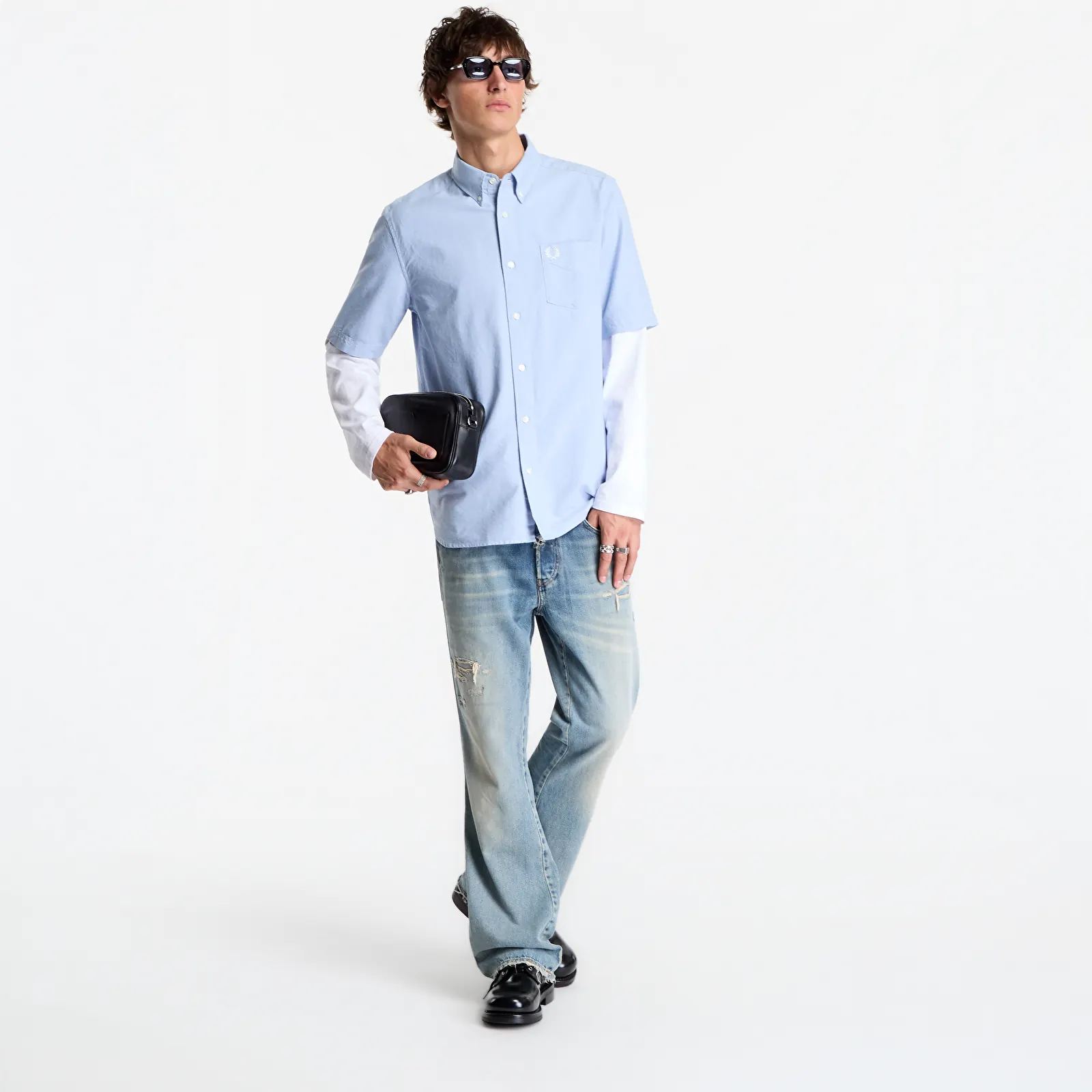 Overhemden voor heren FRED PERRY Oxford Shirt Light Smoke