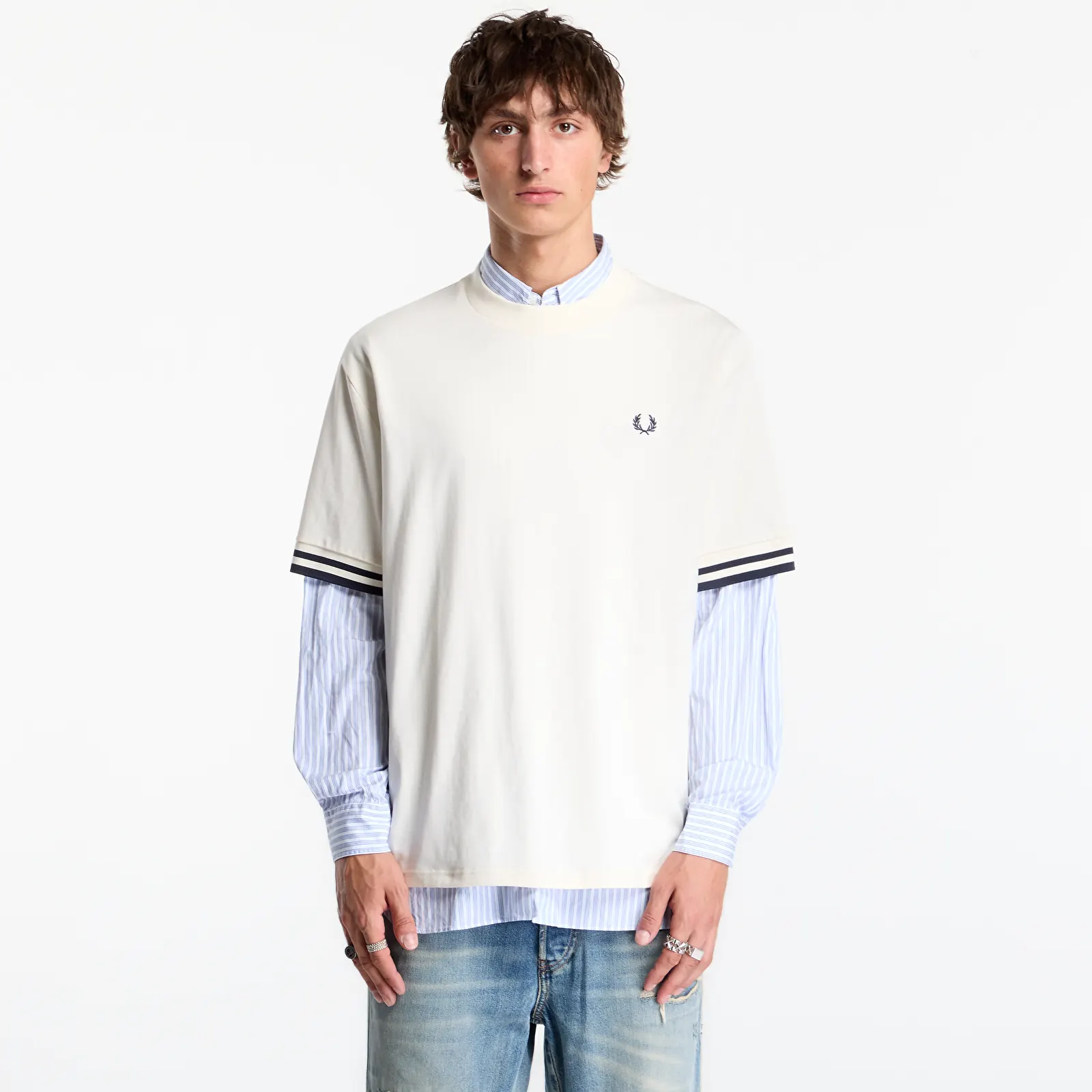 Tričká FRED PERRY Bold Tipped Tshirt Ecru
