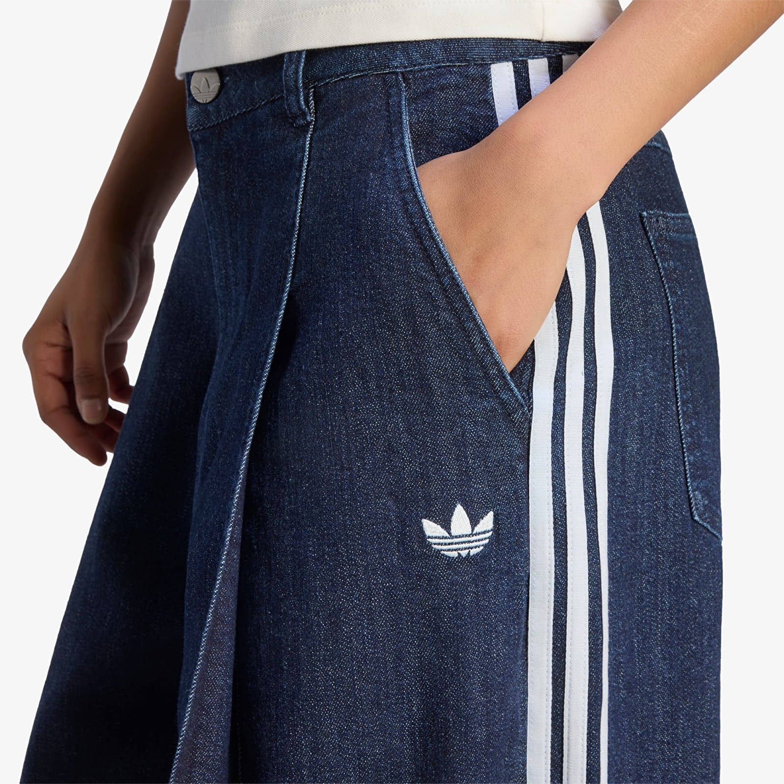 Dámske nohavice adidas Denim Pleats Wide Leg Indigo Denim