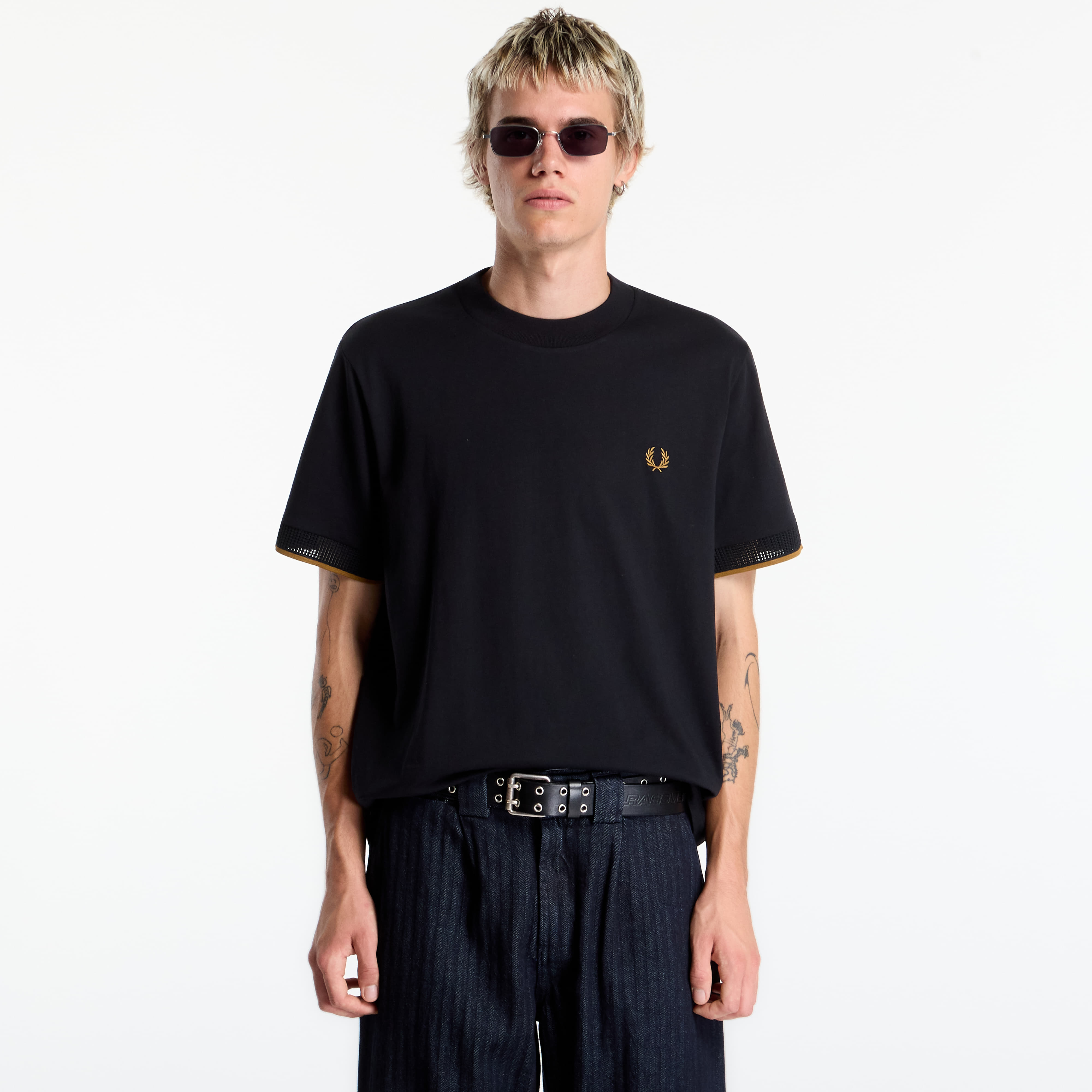 Тениска FRED PERRY Mesh Cuff Tshirt Black M