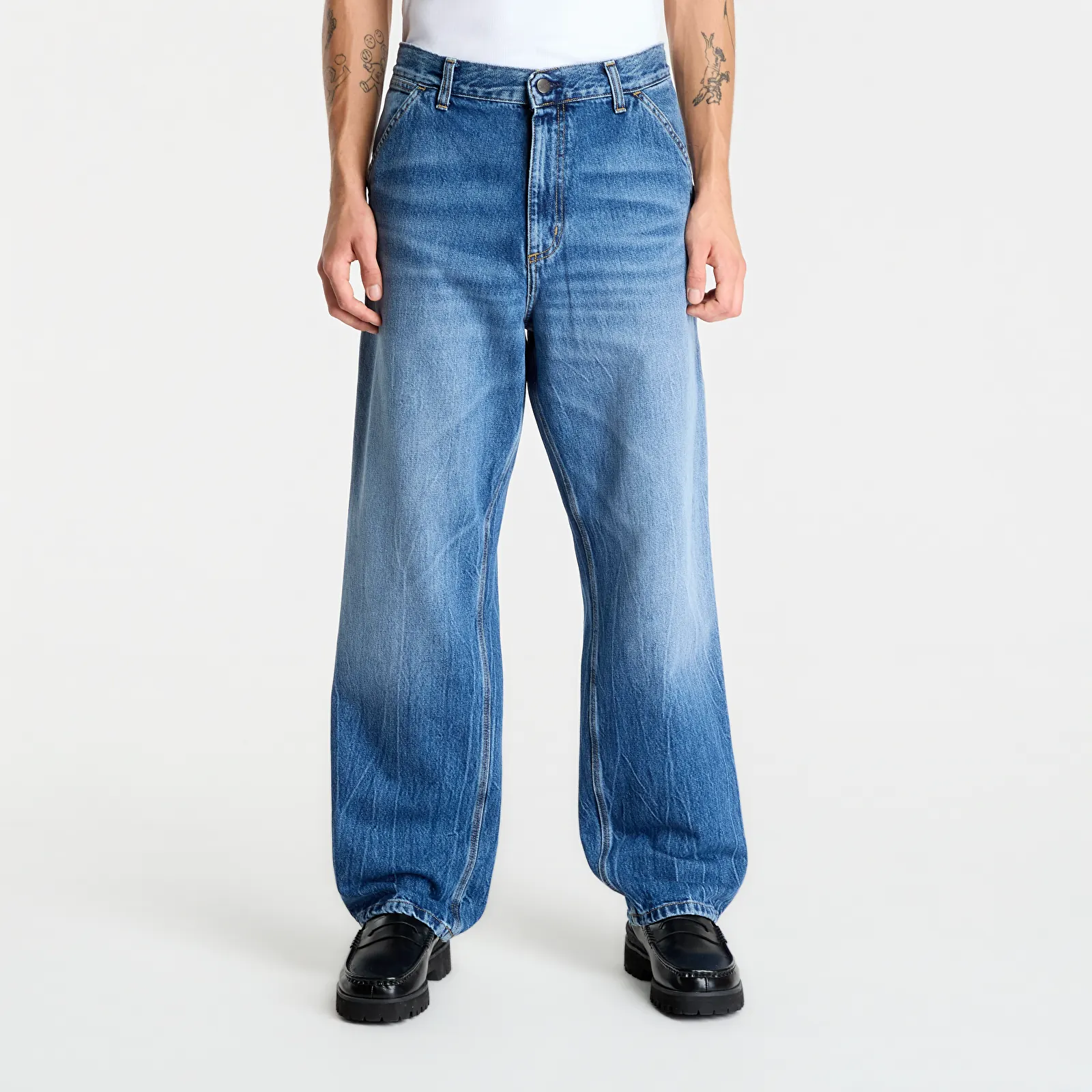 Byxor för män Carhartt WIP Single Knee Pant Blue Marble Used Wash