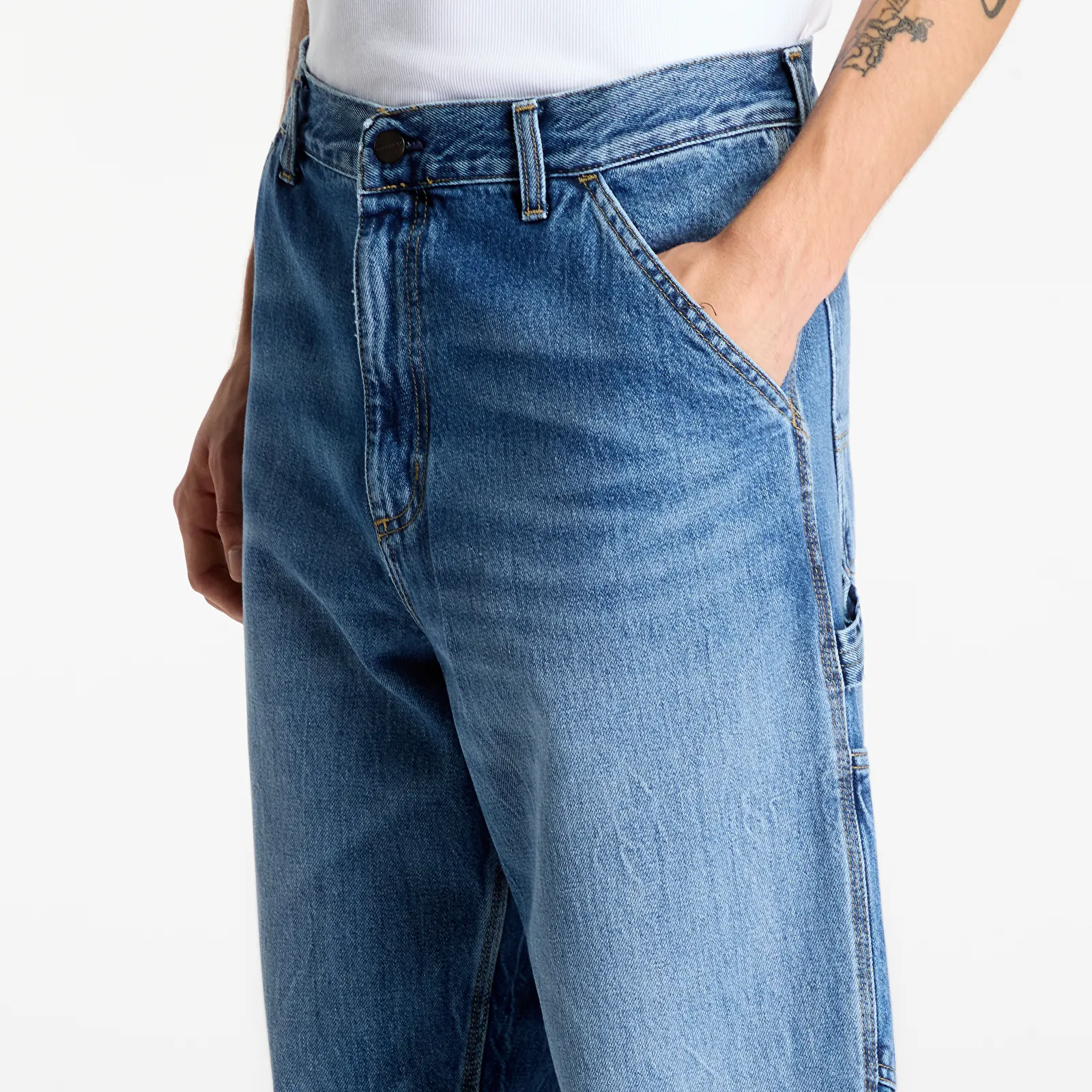 Byxor för män Carhartt WIP Single Knee Pant Blue Marble Used Wash