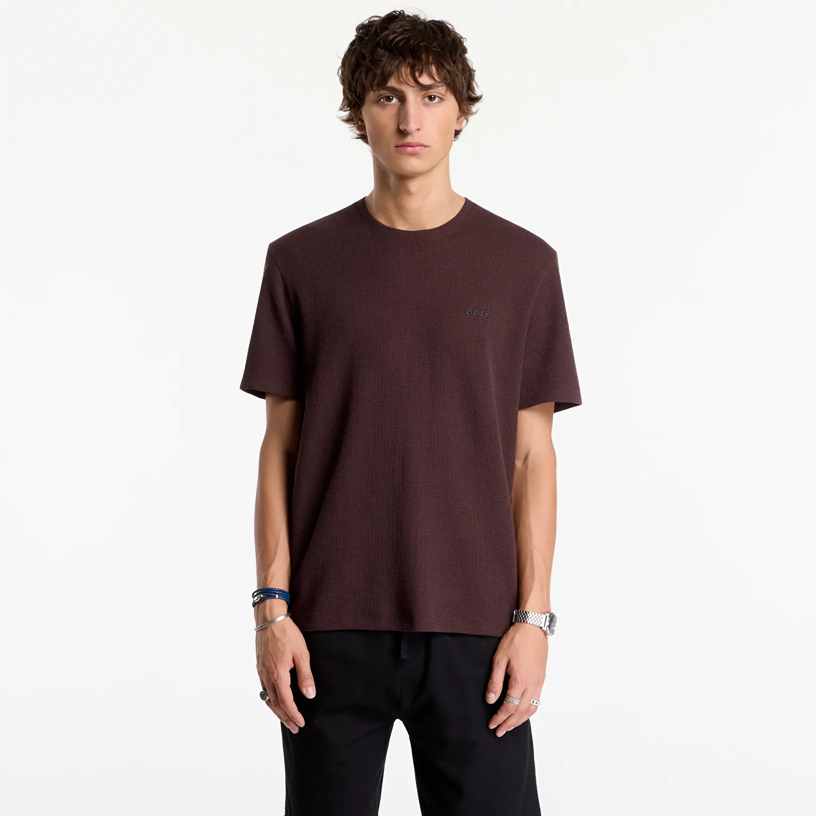 Magliette da uomo Hugo Boss Waffle T-Shirt Brown