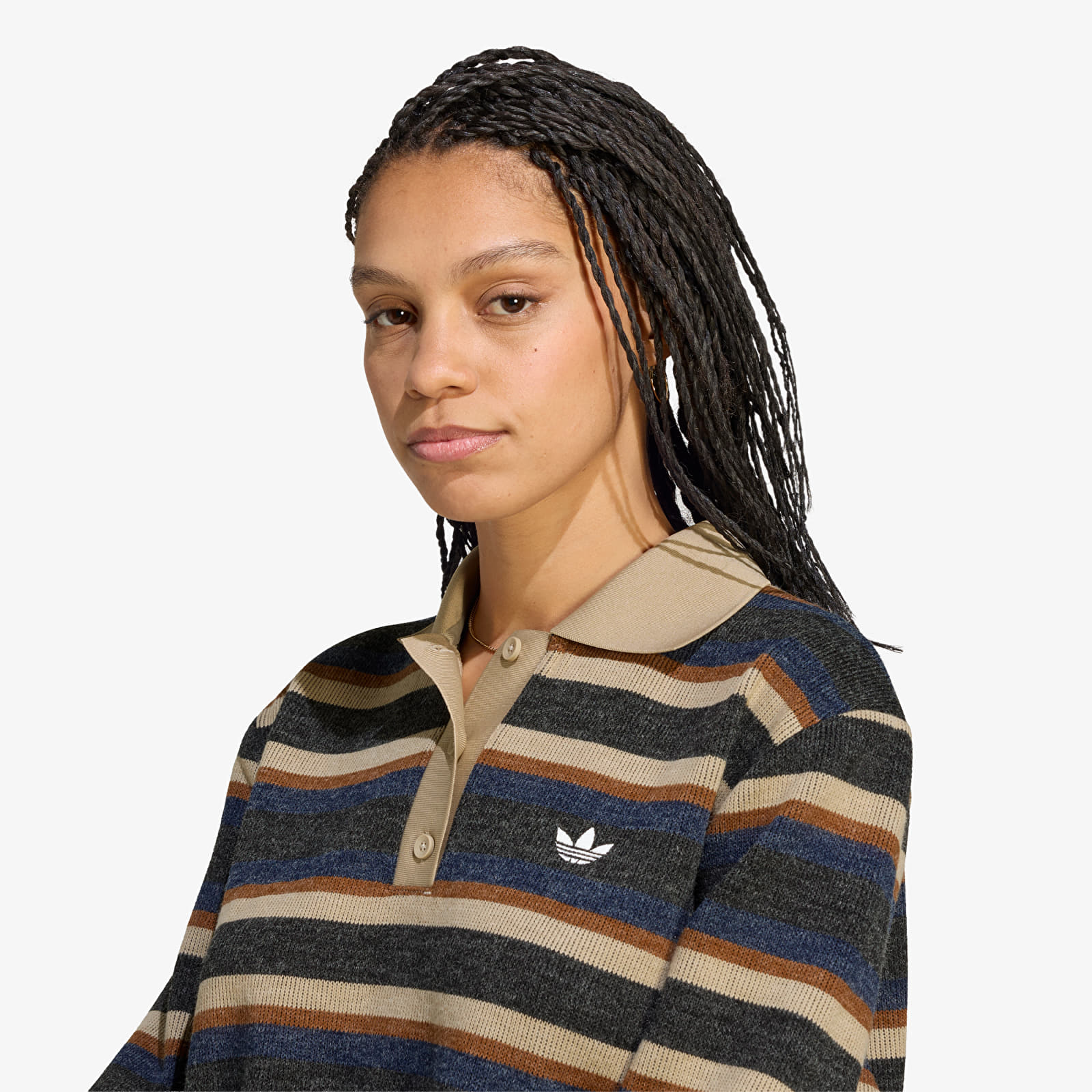 Camisolas femininas adidas Stripe Knitted Polo Black