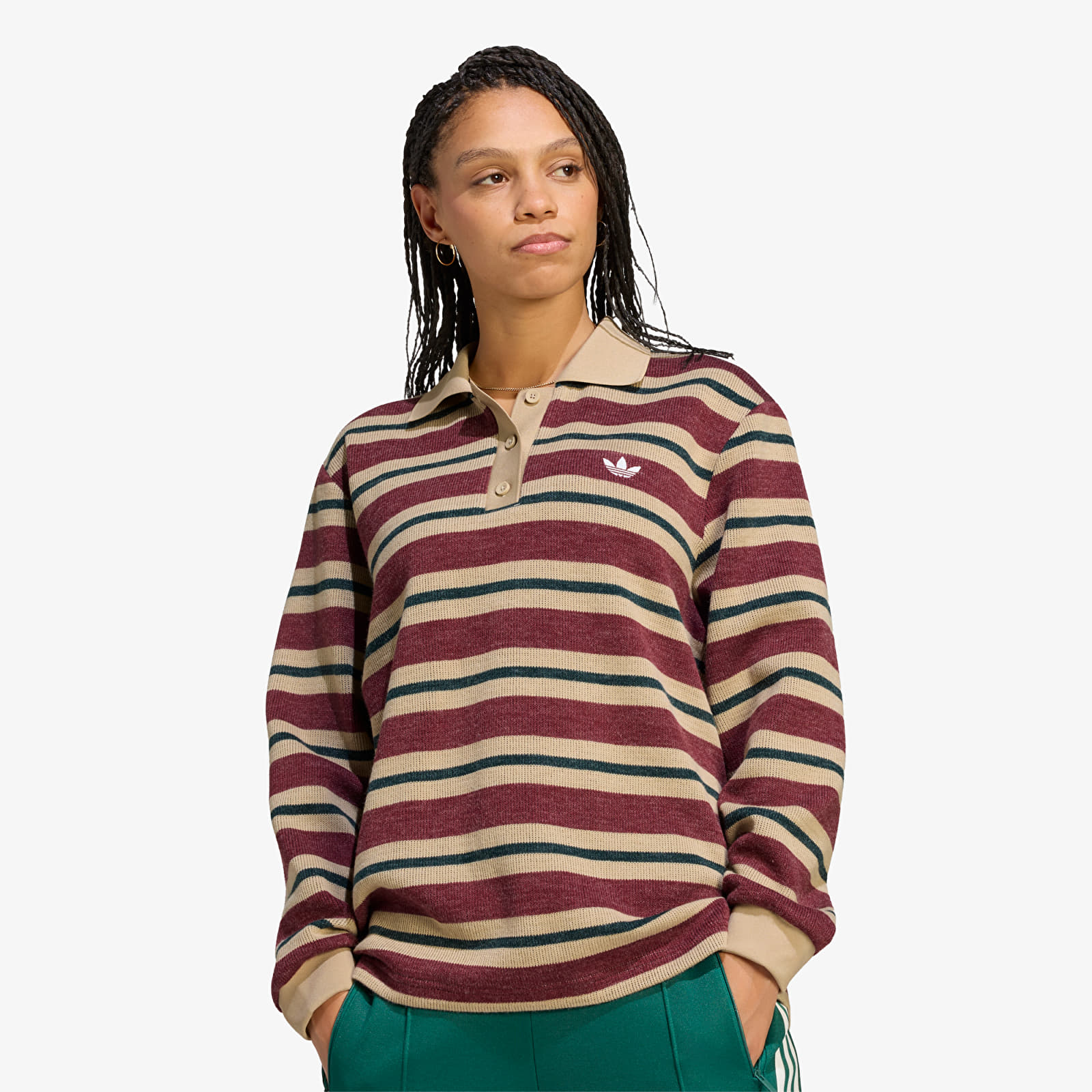 Ženski puloverji adidas Stripe Knitted Polo Shadow Red