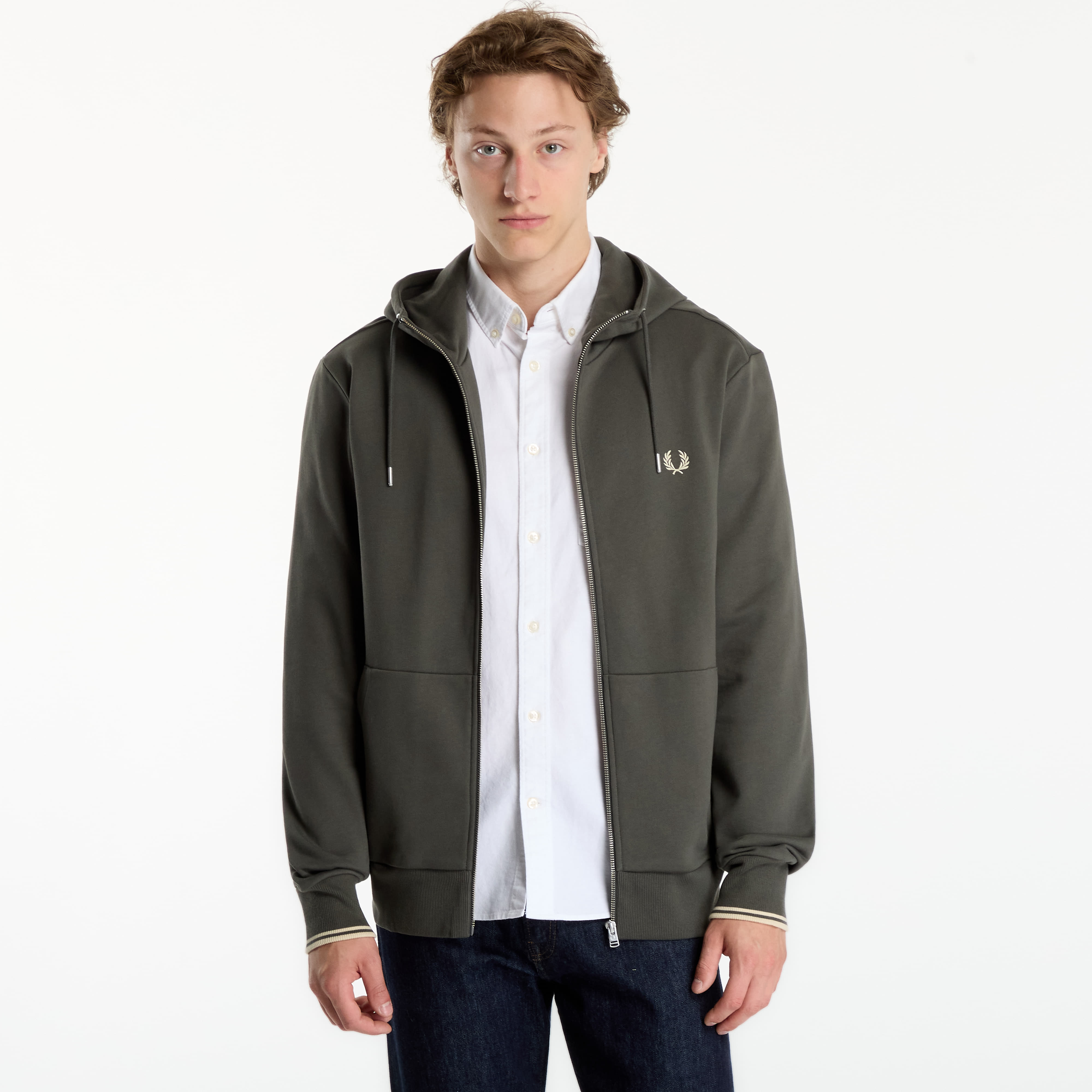 Суитшърт FRED PERRY Hooded Zip Through Sweatshirt Field Green XL