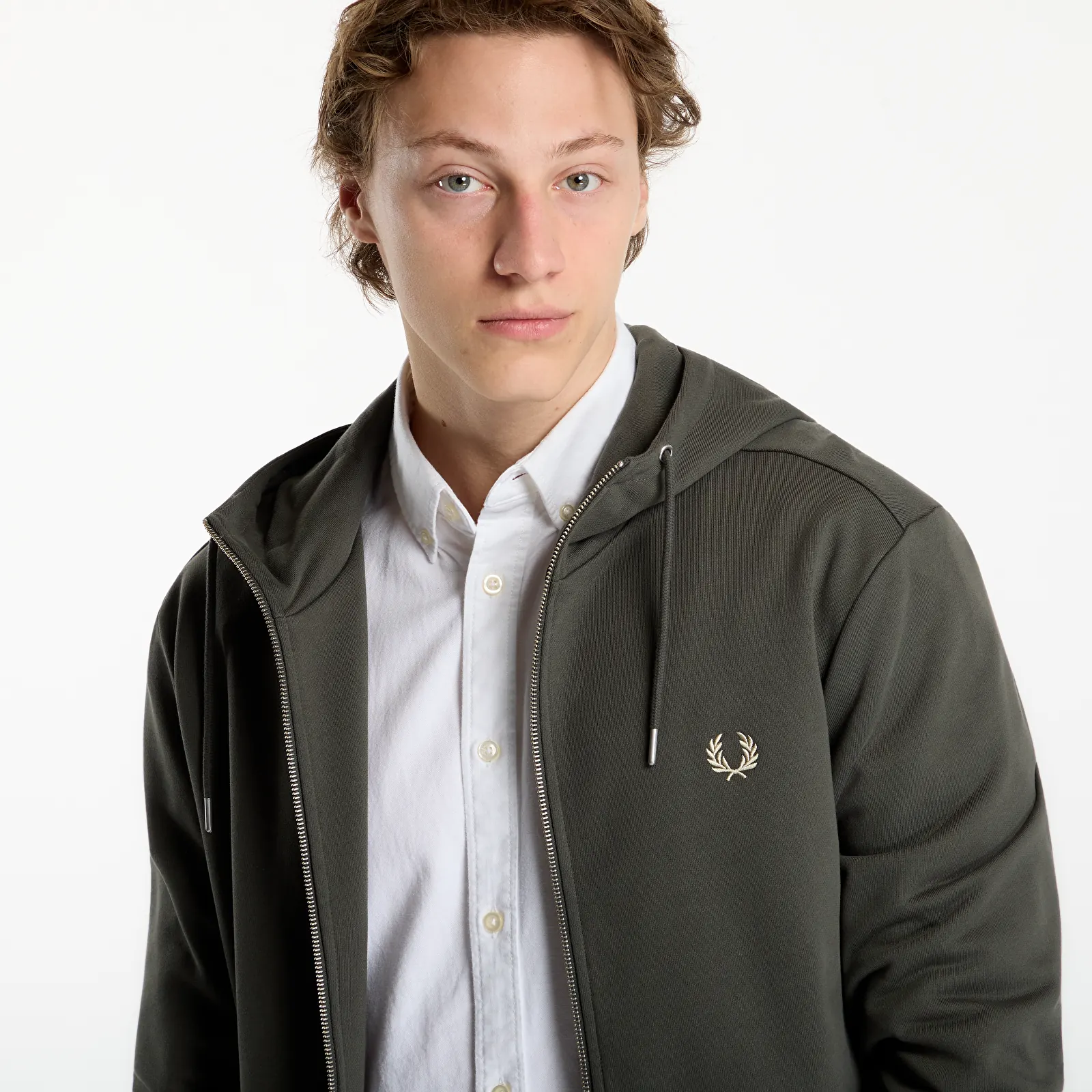 Muške dukserice FRED PERRY Hooded Zip Through Sweatshirt Field Green