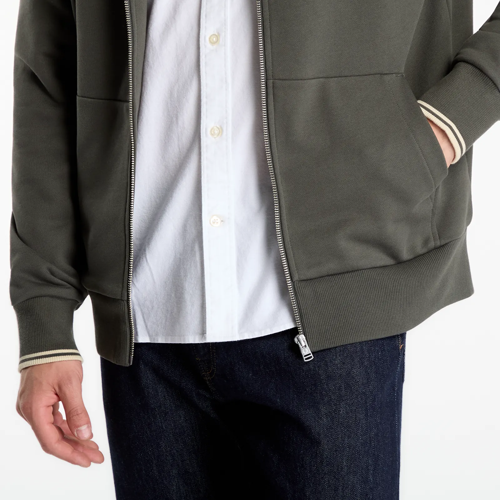 Muške dukserice FRED PERRY Hooded Zip Through Sweatshirt Field Green