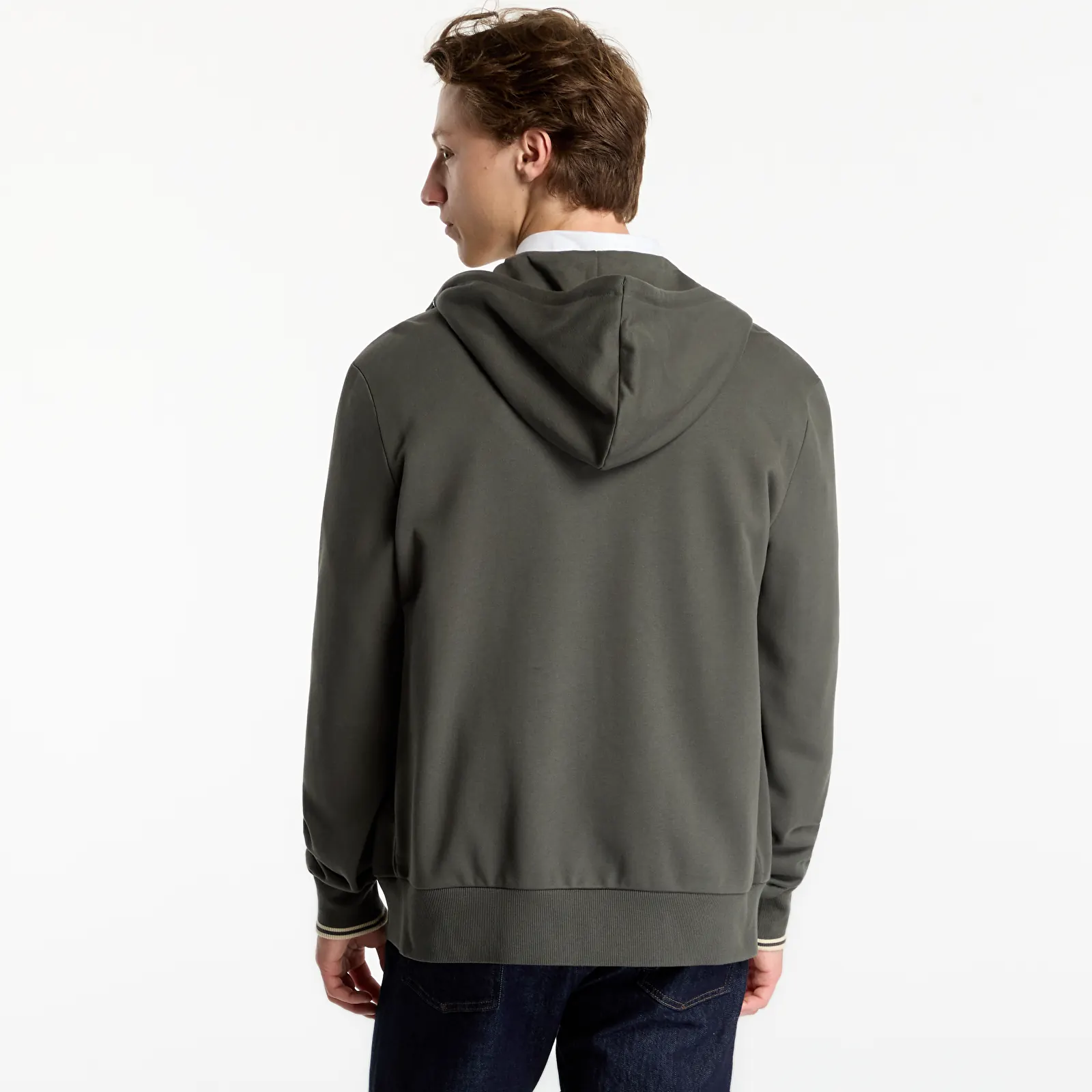 Muške dukserice FRED PERRY Hooded Zip Through Sweatshirt Field Green