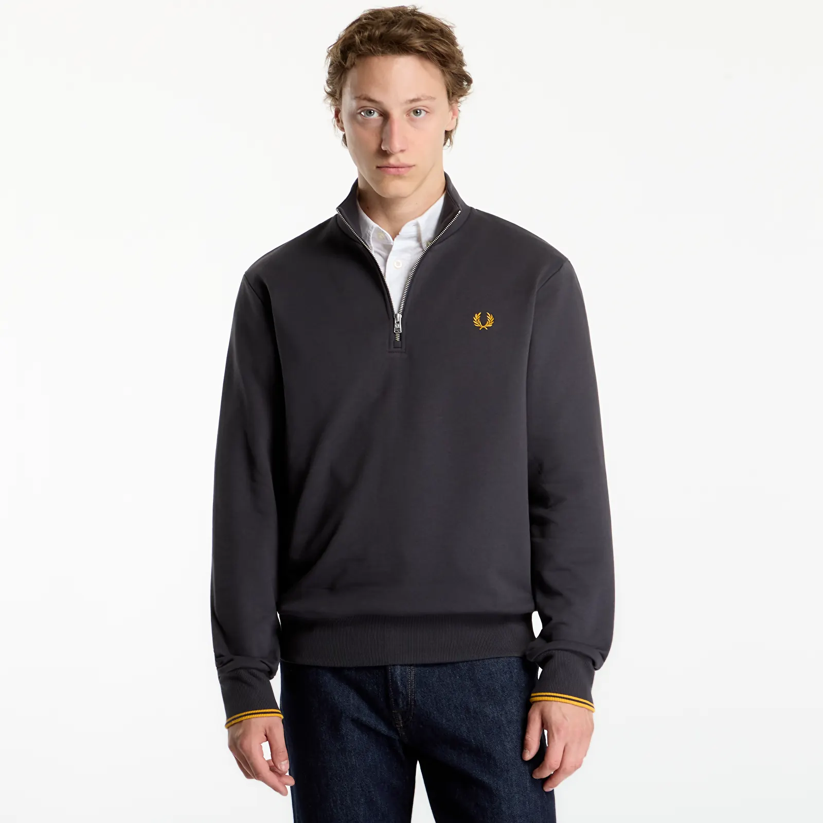 Mikiny FRED PERRY Half Zip Sweatshirt Gray