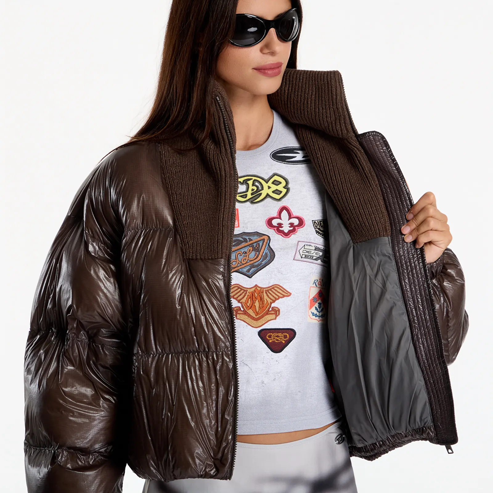 Dámske páperové bundy Diesel W-Arrior Jacket Plum Kitten