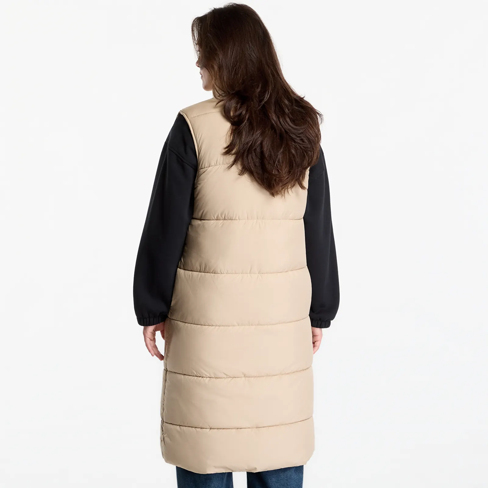 Páperové bundy Urban Classics Ladies Long Puffer Vest Wet Sand