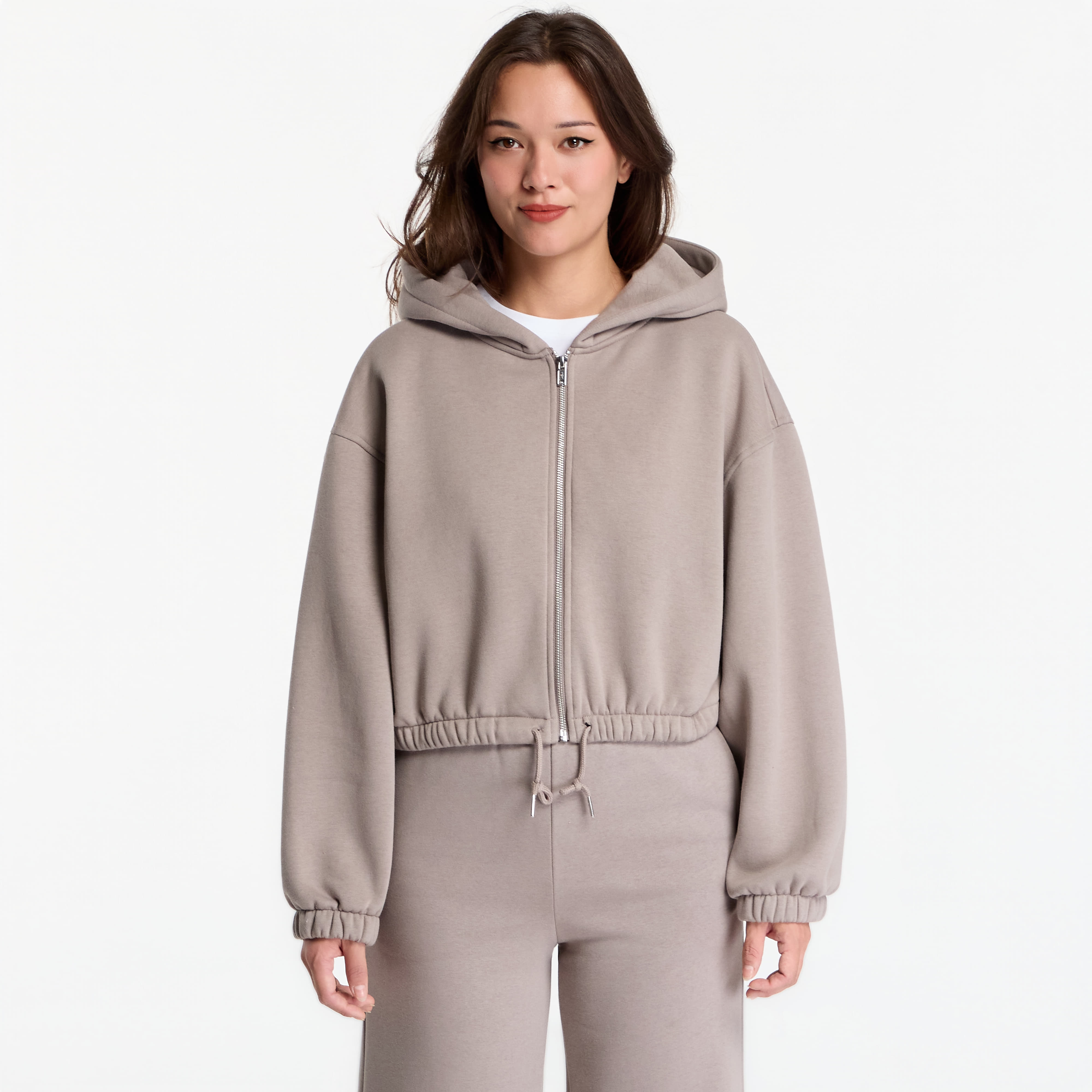 Суитшърт Urban Classics Fluffy Cropped Zip Hoodie Deep Taupe M