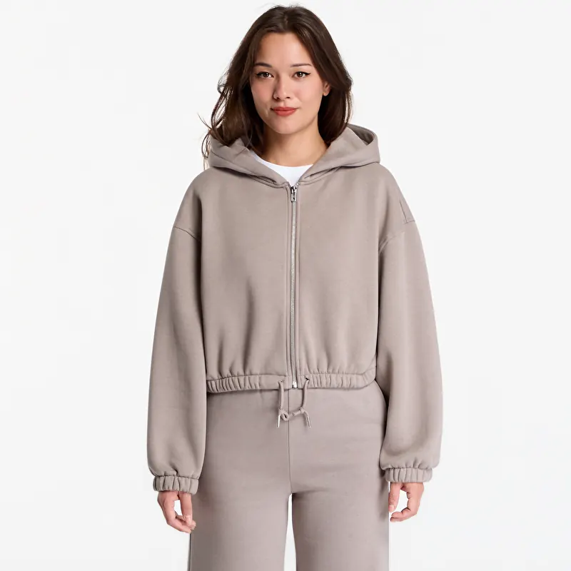 Sweatshirt Urban Classics Fluffy Cropped Zip Hoodie Deep Taupe