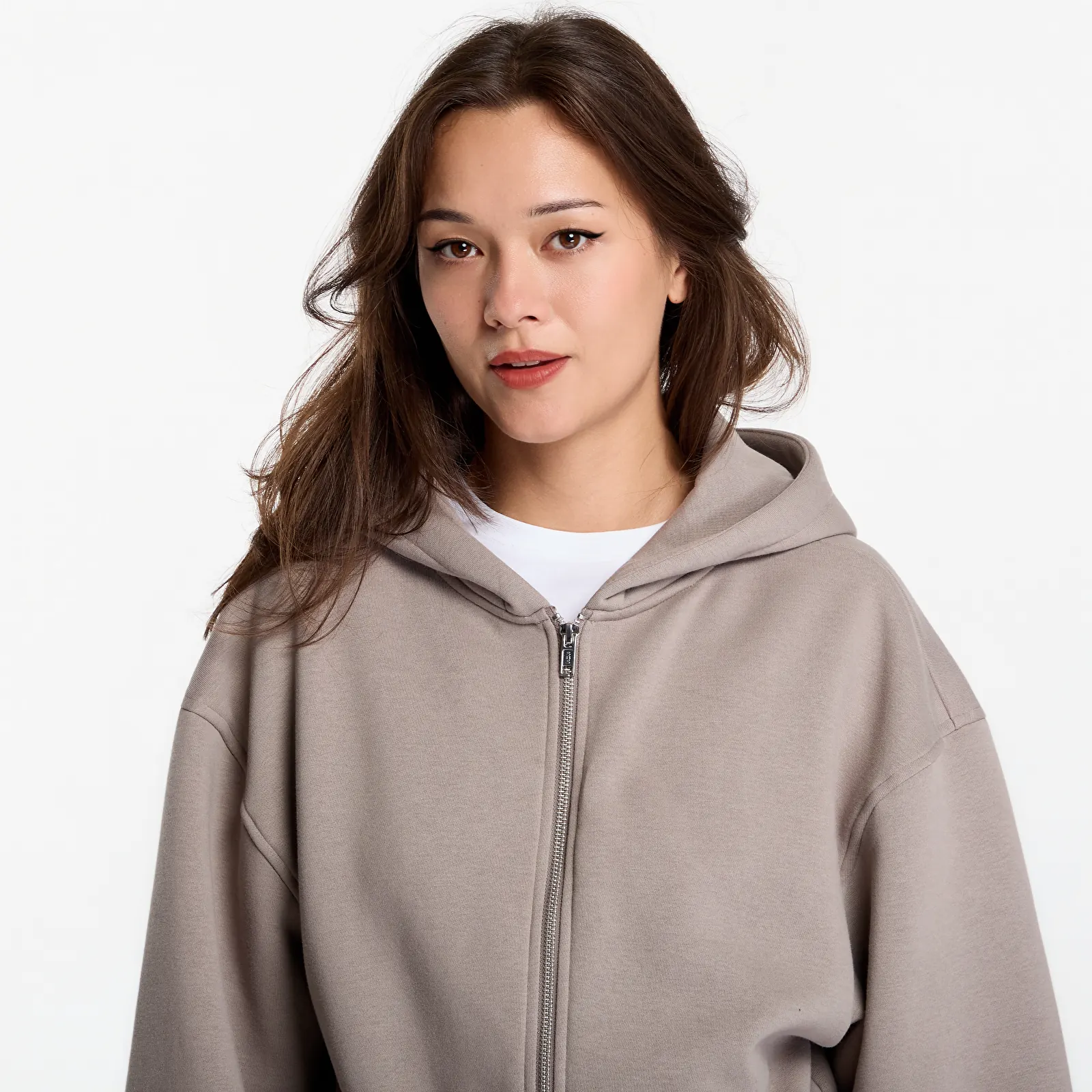 Mikiny Urban Classics Fluffy Cropped Zip Hoodie Deep Taupe