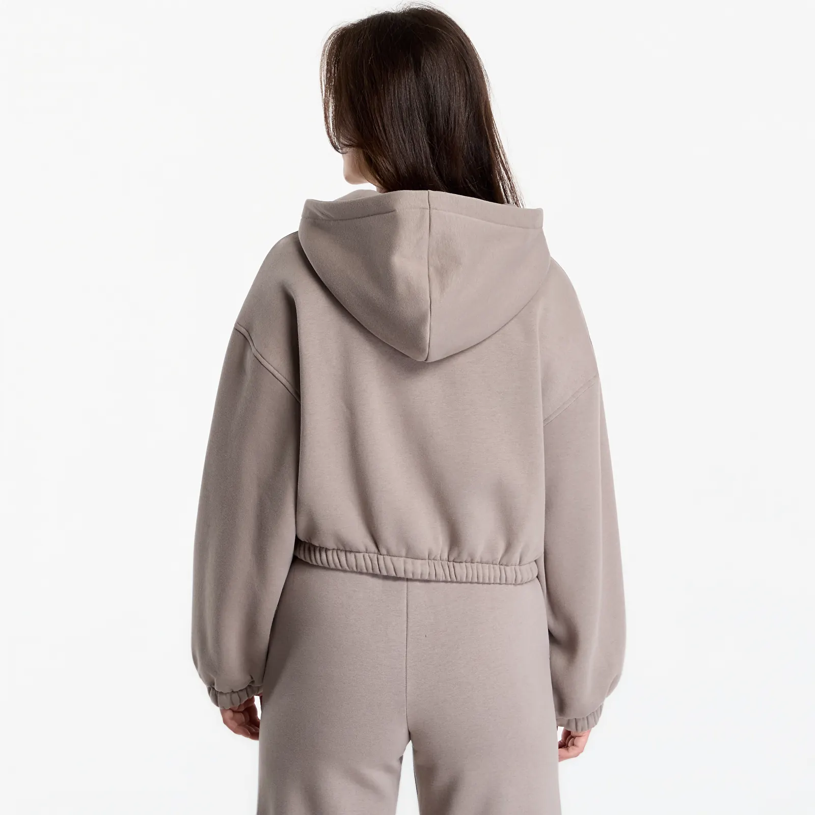 Mikiny Urban Classics Fluffy Cropped Zip Hoodie Deep Taupe