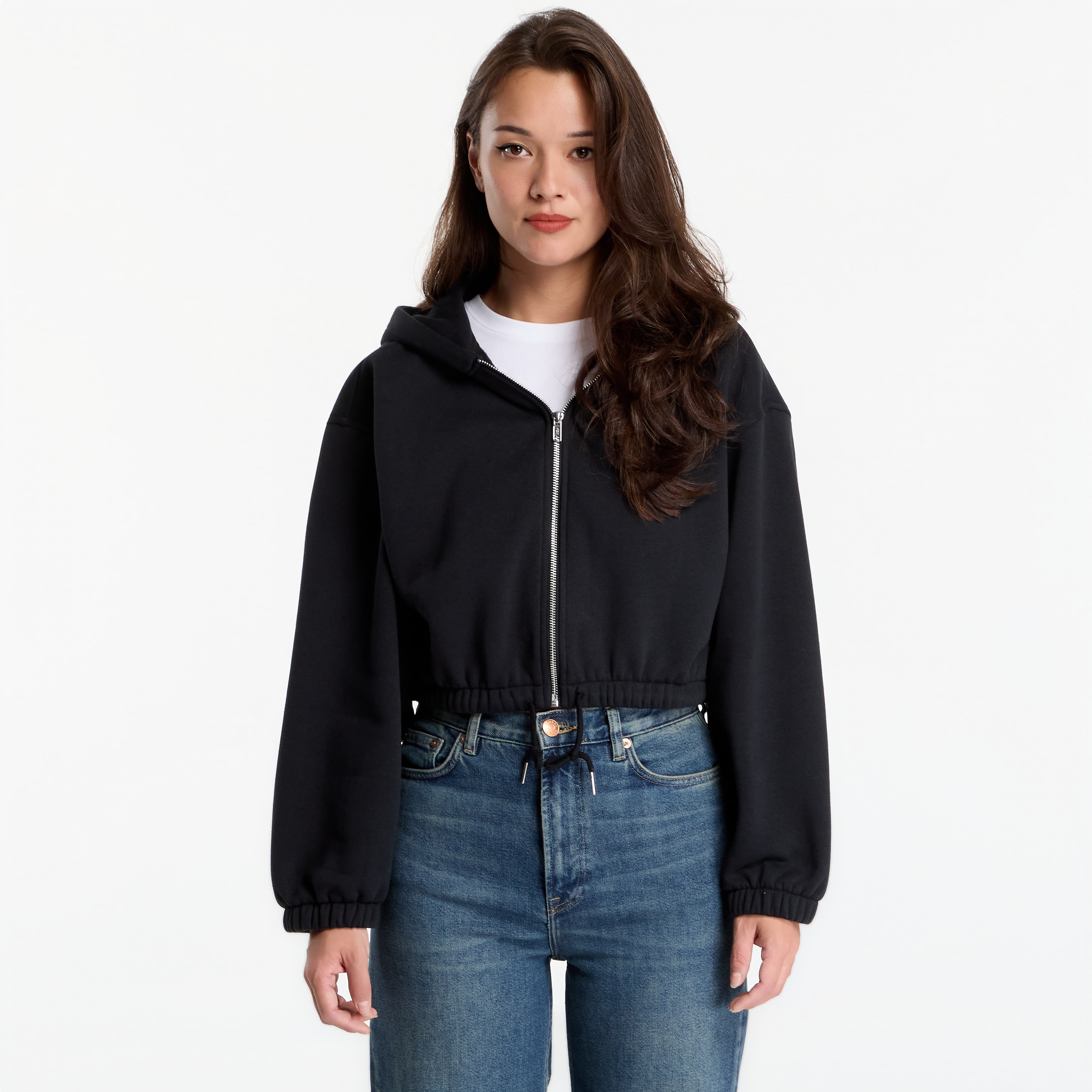 Суитшърт Urban Classics Fluffy Cropped Zip Hoodie Black S