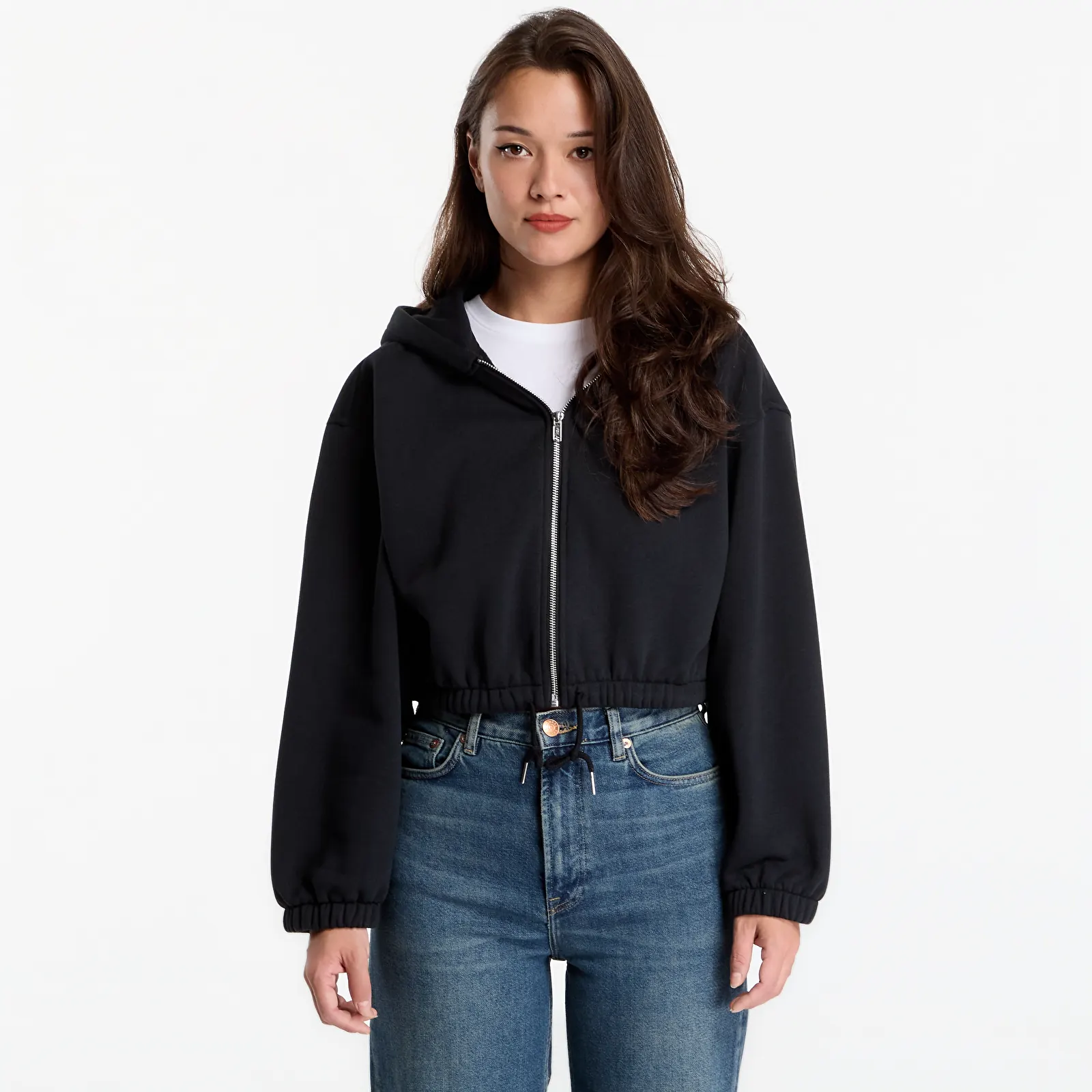 Hupparit ja collegepaidat Urban Classics Fluffy Cropped Zip Hoodie Black