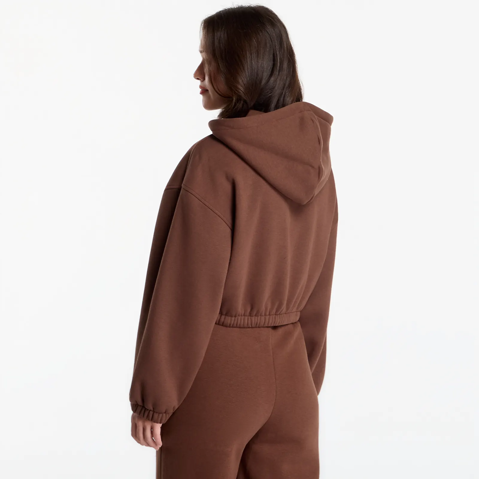 Dámske mikiny Urban Classics Fluffy Cropped Zip Hoodie Chocolate Brown