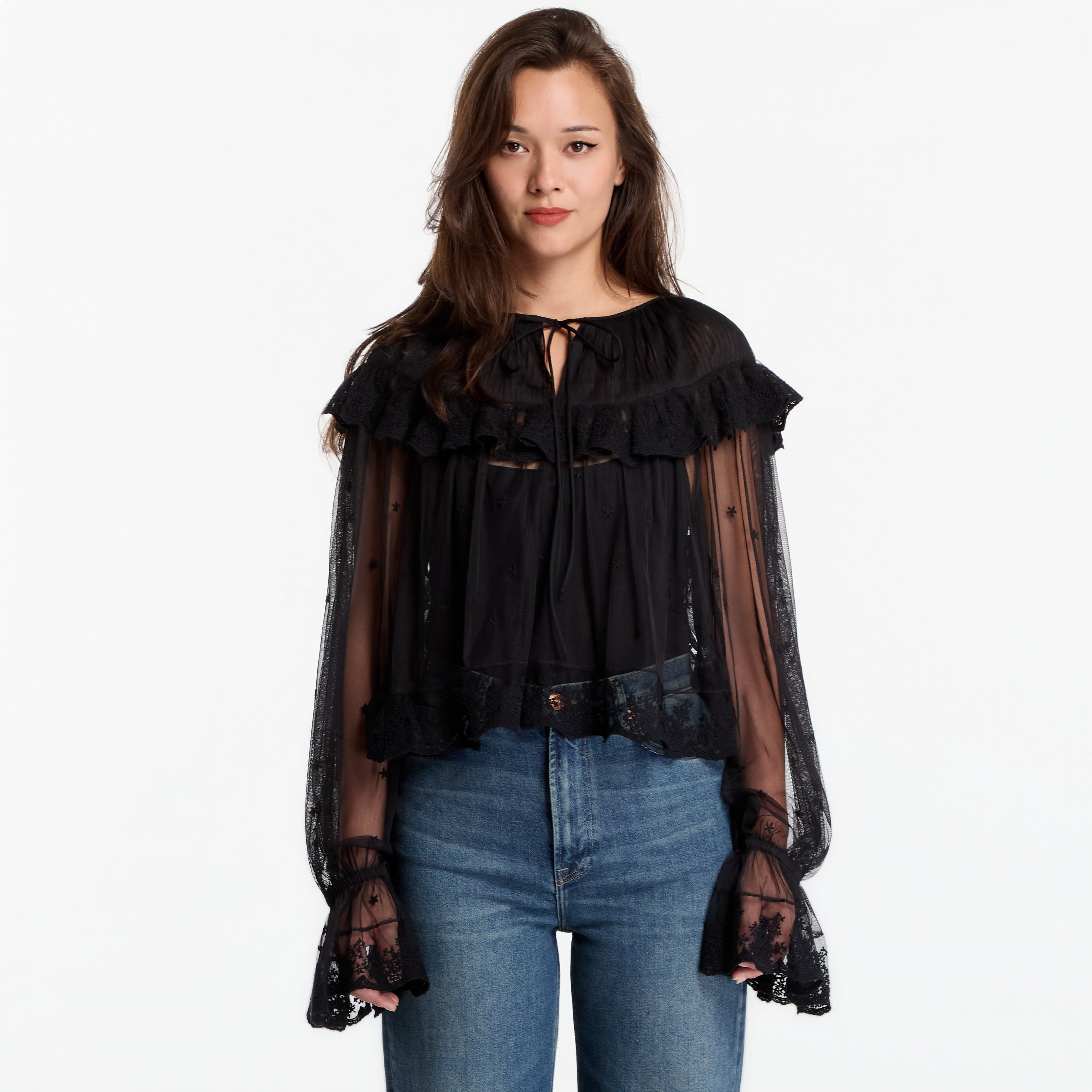 AllSaints Trixie Lace Top Jet Black 6