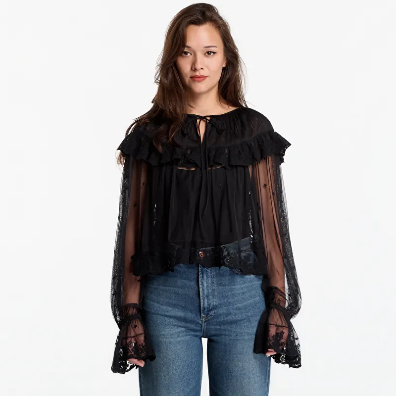 AllSaints Trixie Lace Top Jet Black