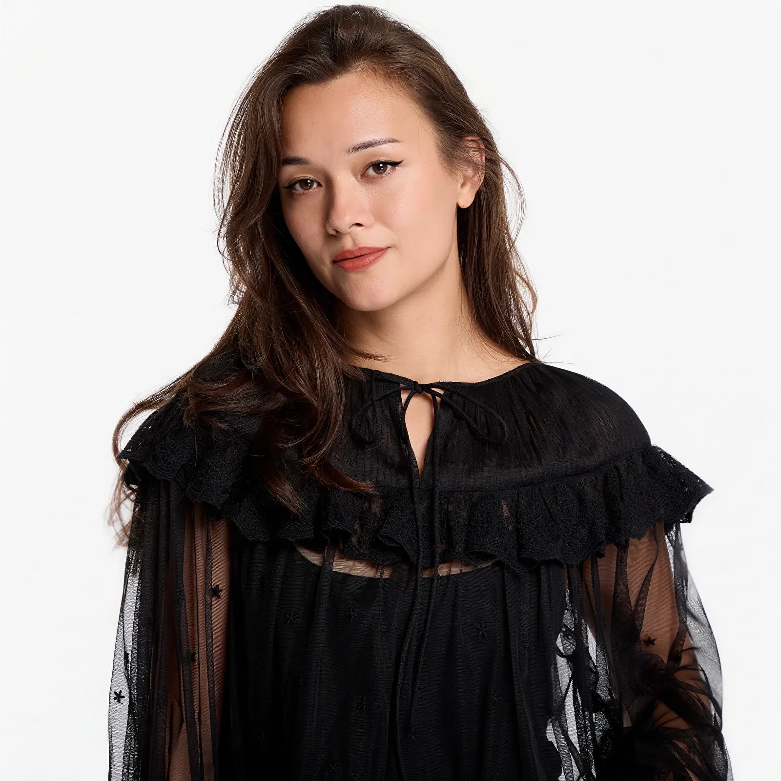 Topi AllSaints Trixie Lace Top Jet Black